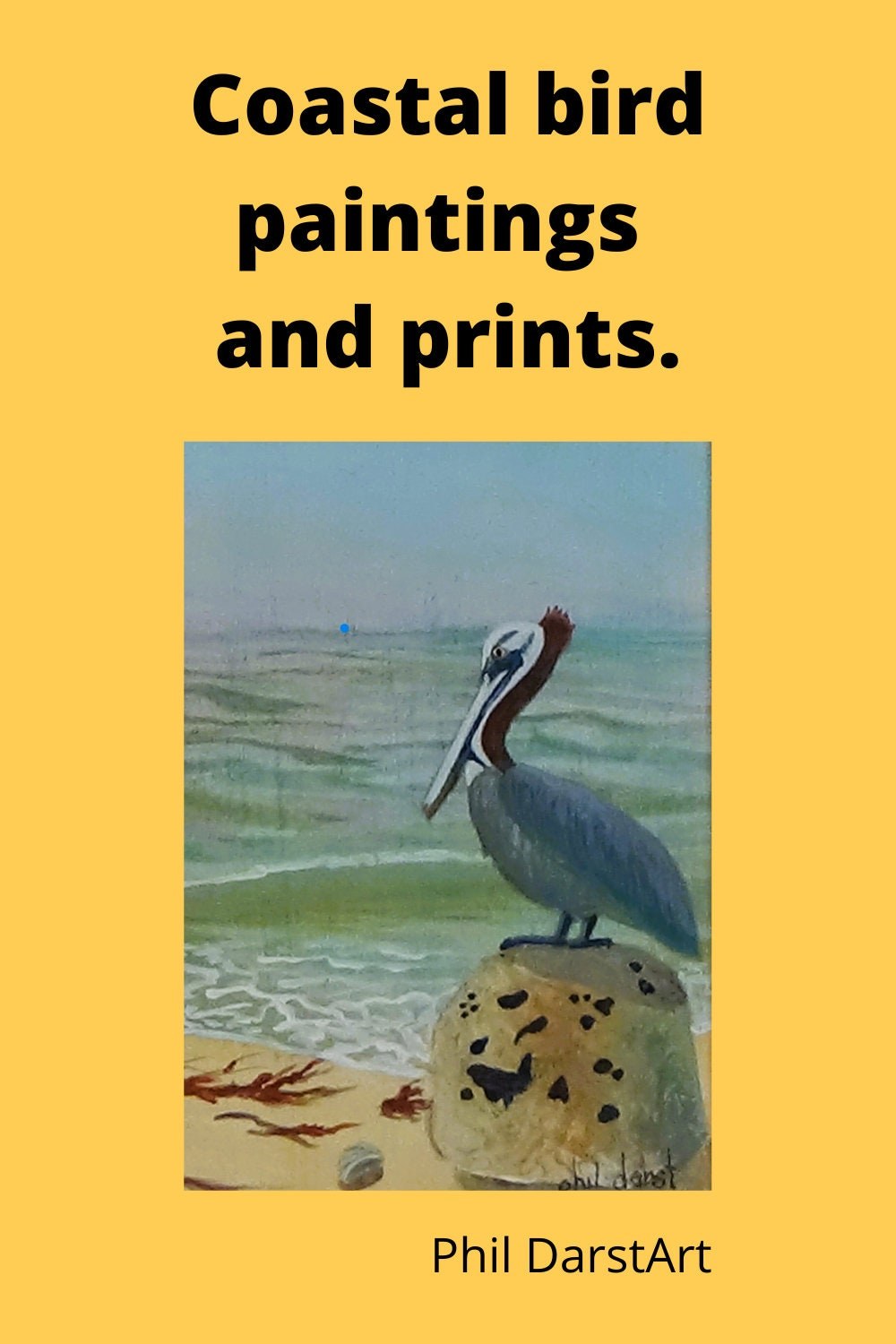 Pelican on a rock, Original Acrylic Painting, view 2