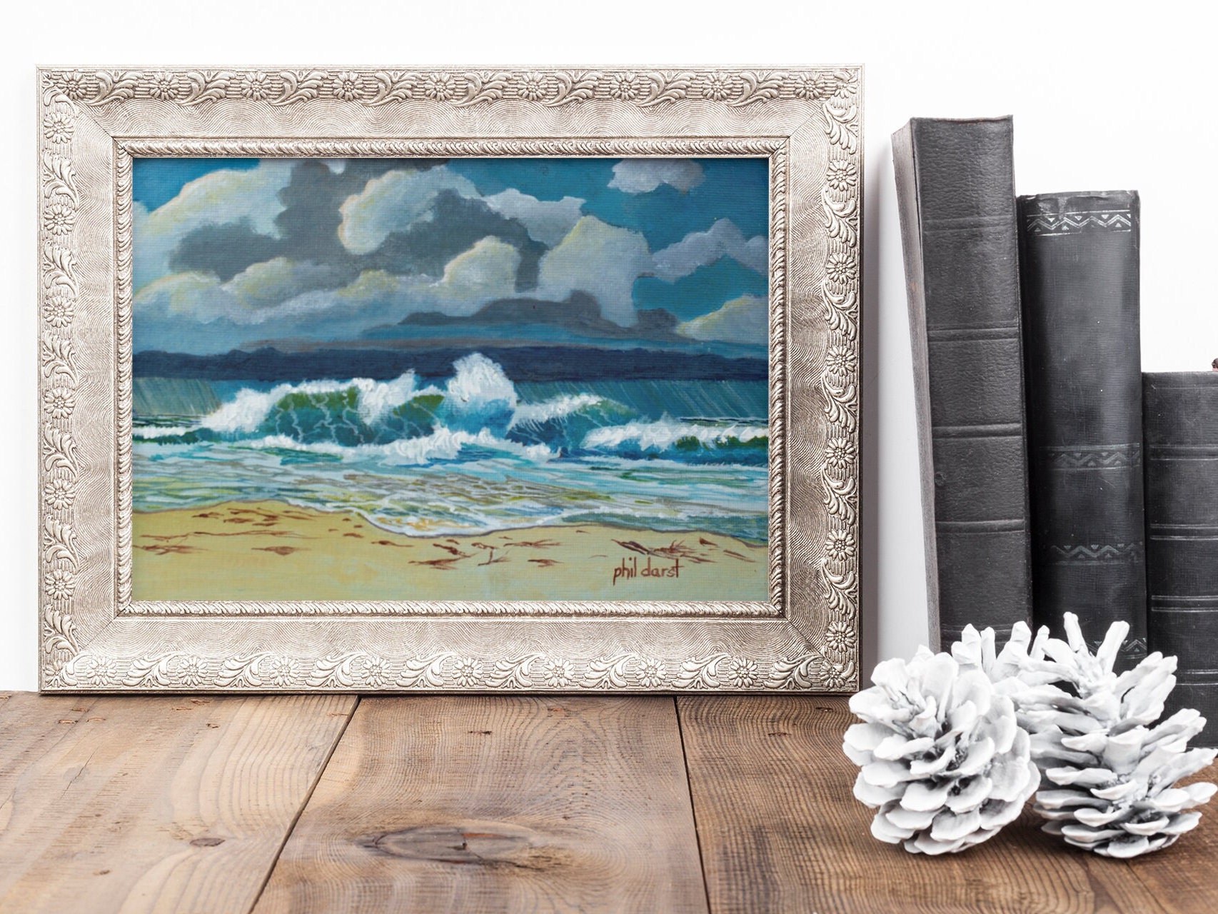 Stormy sky over coastal beach sea and sand scene ocean scene print by Phil Darst, view 3