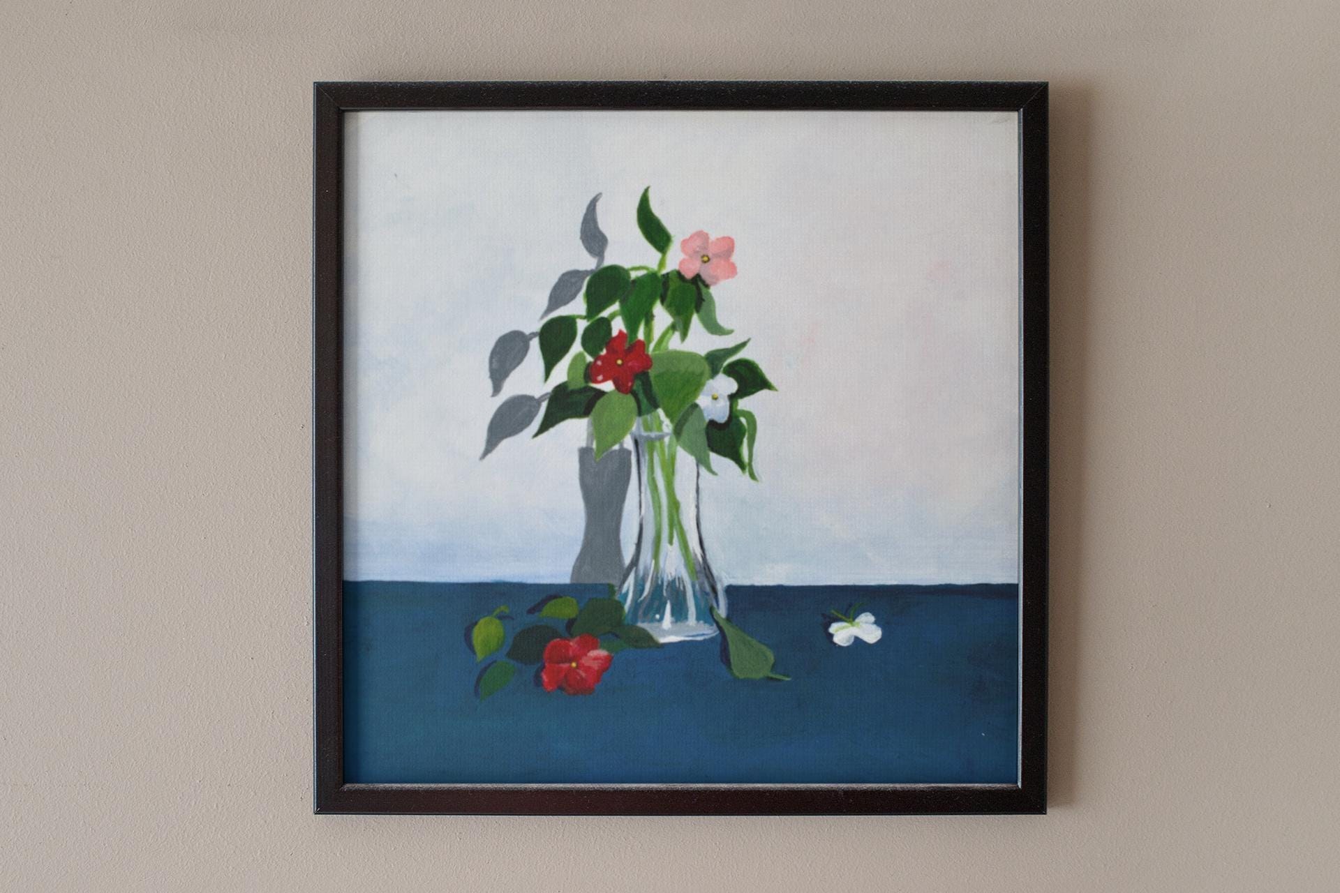 impatiens flowers, flower wall art, wall art print, flower art, botanical print, crystal vase, wall decor, flower gift, flower lover,, view 2