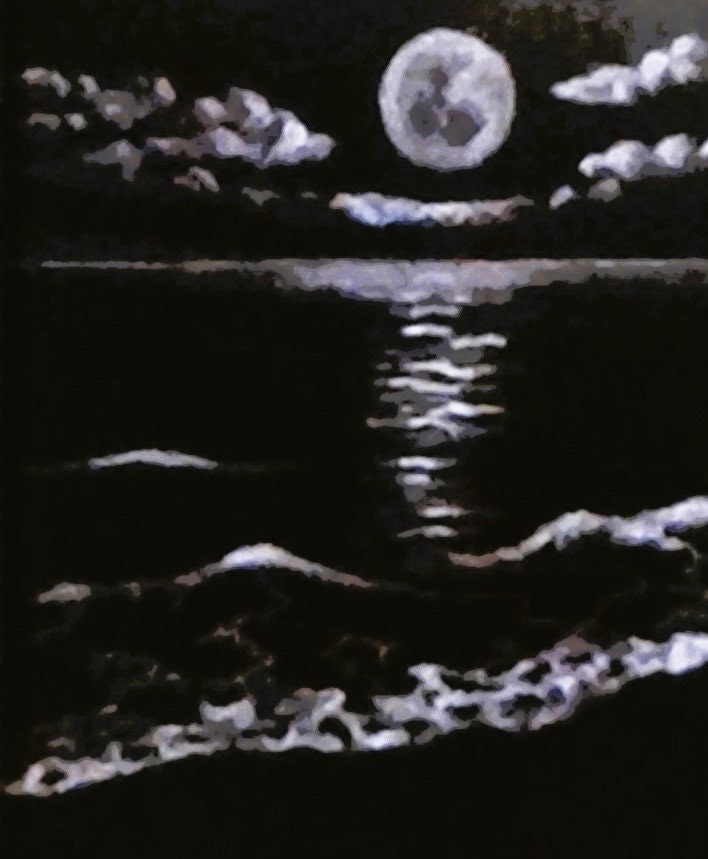 Moon over the water moon over ocean moon over Gulf of Mexico night seascape by Phil Darst, view 2