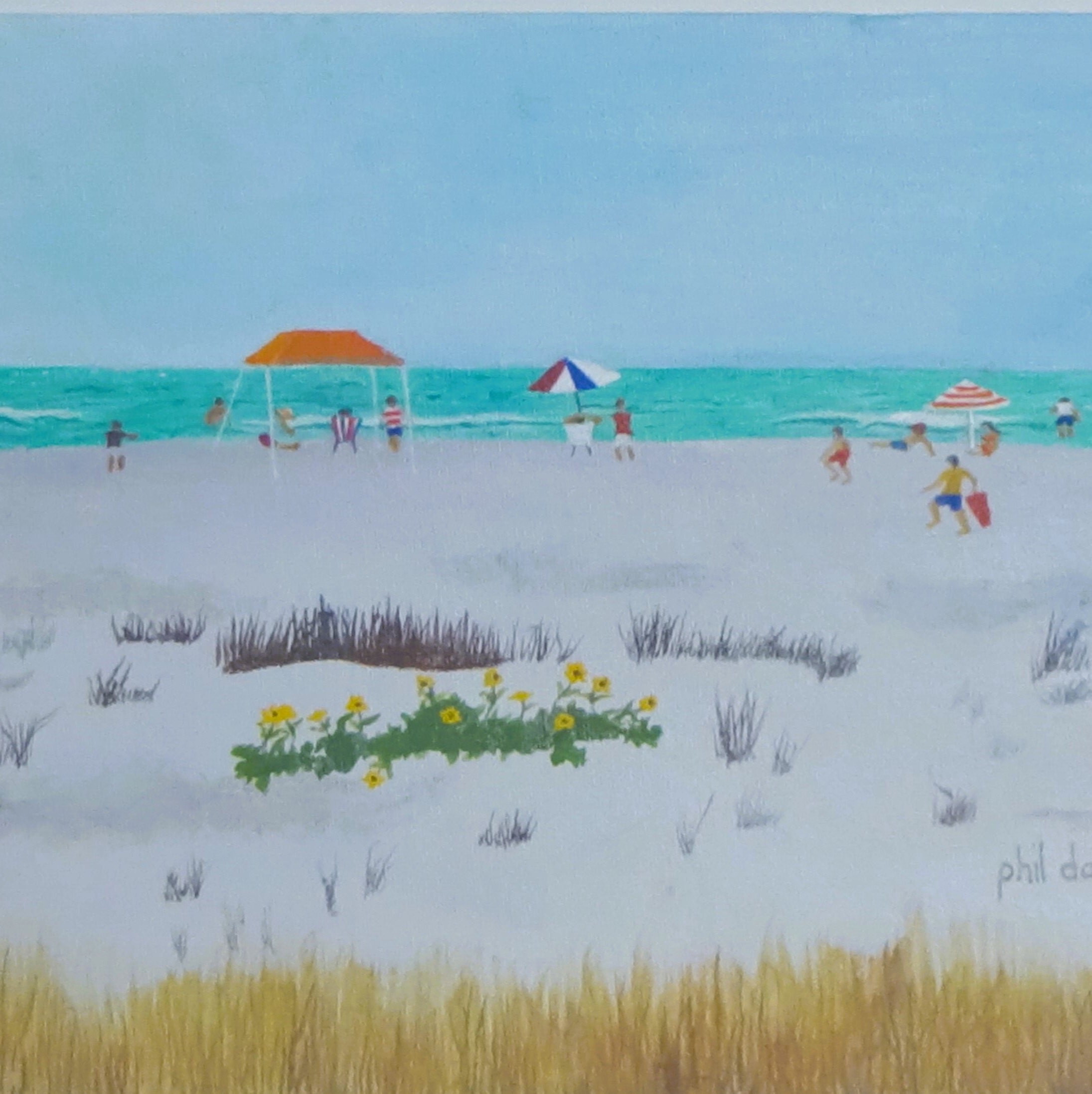 Colorful Coastal Art with People at the Beach, having fun in the sun, Siesta Key Print