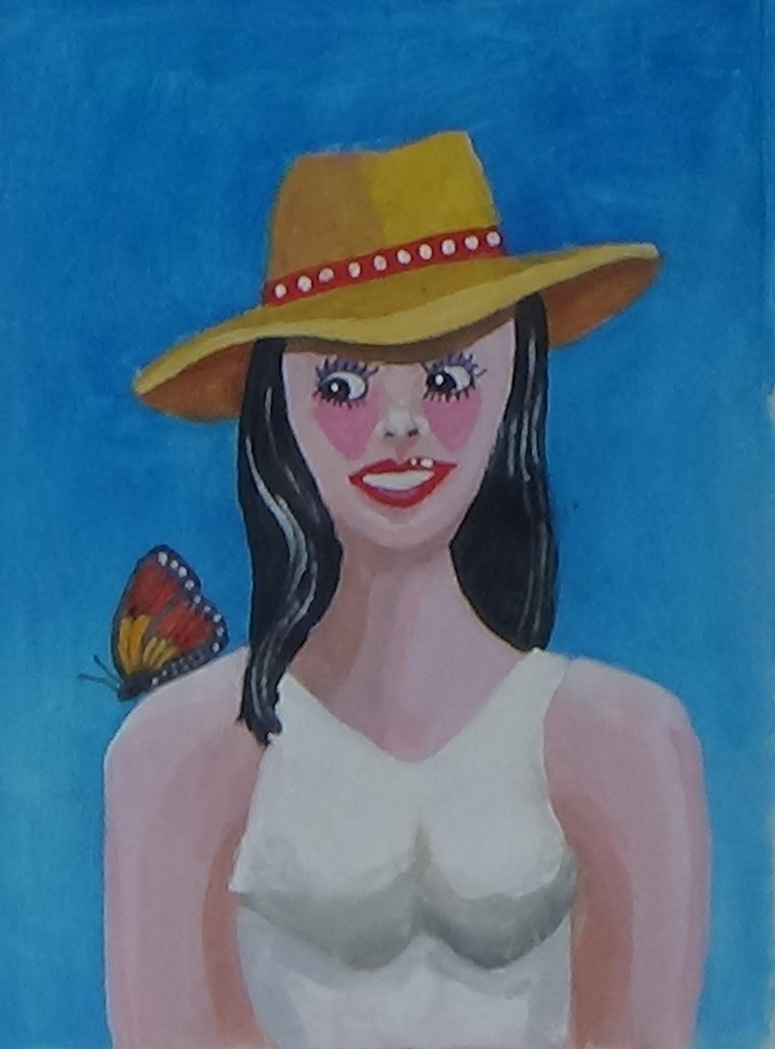 Adorable girl with hat - Acrylic on paper