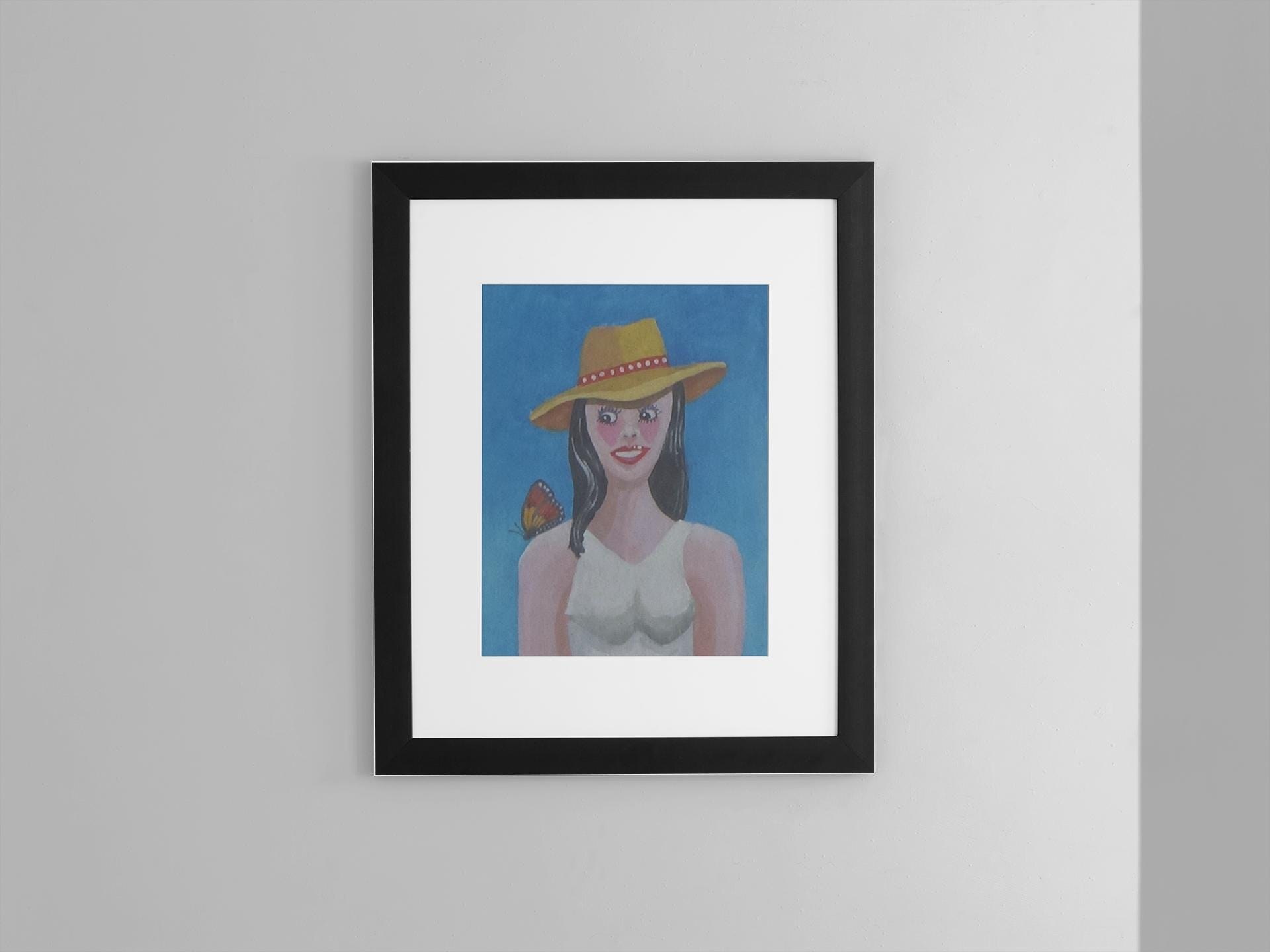 Adorable girl with hat - Acrylic on paper, view 2