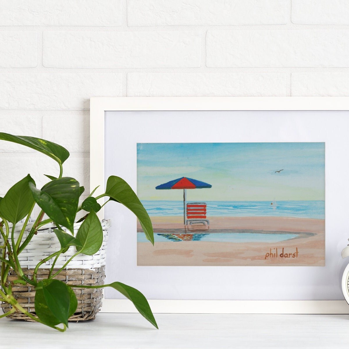 Coastal Florida Beach Scene Painting with Chair and Umbrella - Wall Art Decor, view 3