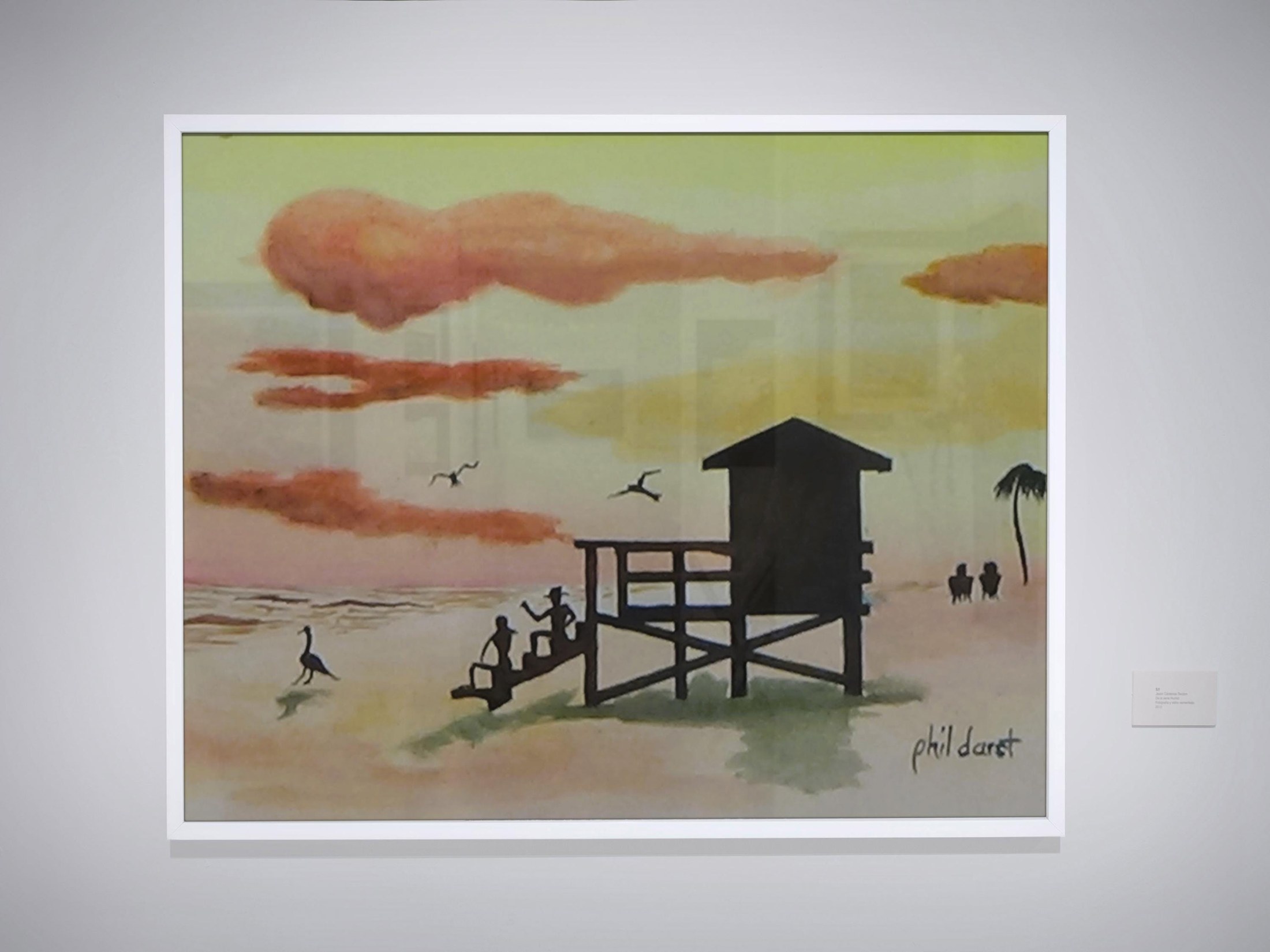 Sunset Ocean Watercolor Print with Lifeguard Stand Silhouette - Original Seascape Art, view 4