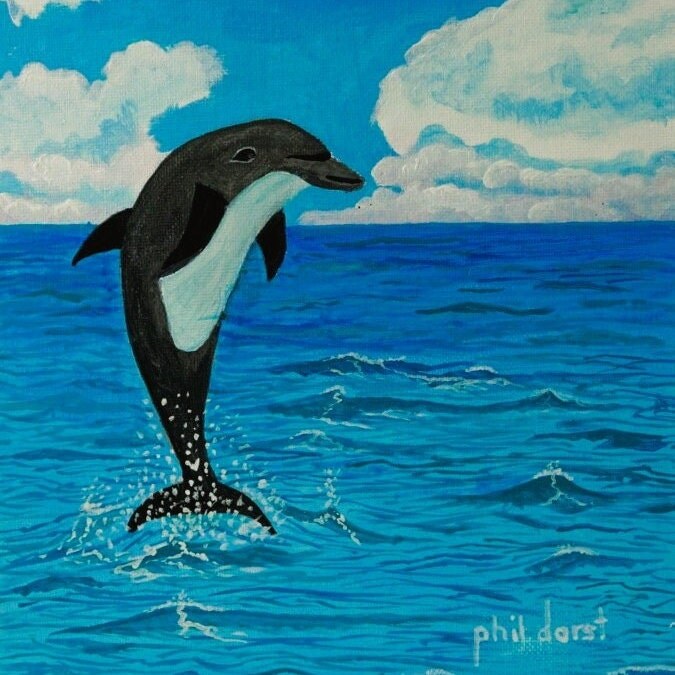 Dolphin dancing on Turquoise Ocean Waves digital print Ocean scene.