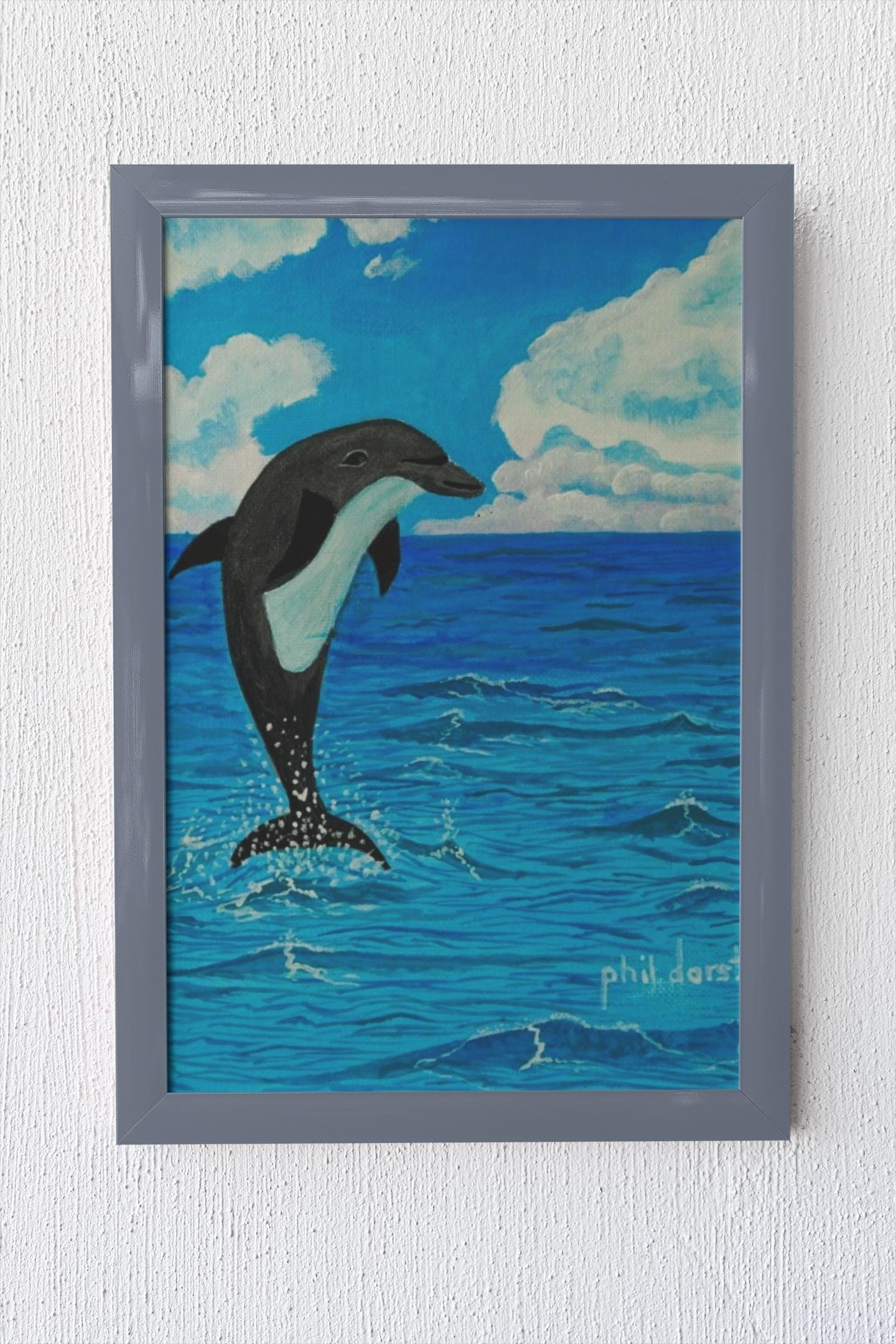Dolphin dancing on Turquoise Ocean Waves digital print Ocean scene., view 2