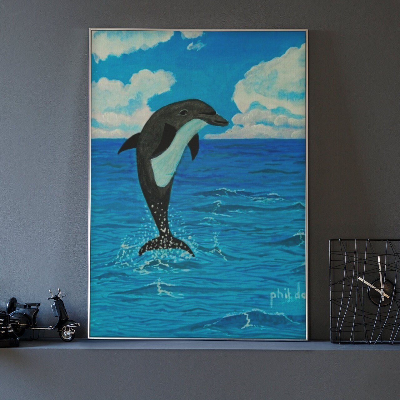Dolphin dancing on Turquoise Ocean Waves digital print Ocean scene., view 3