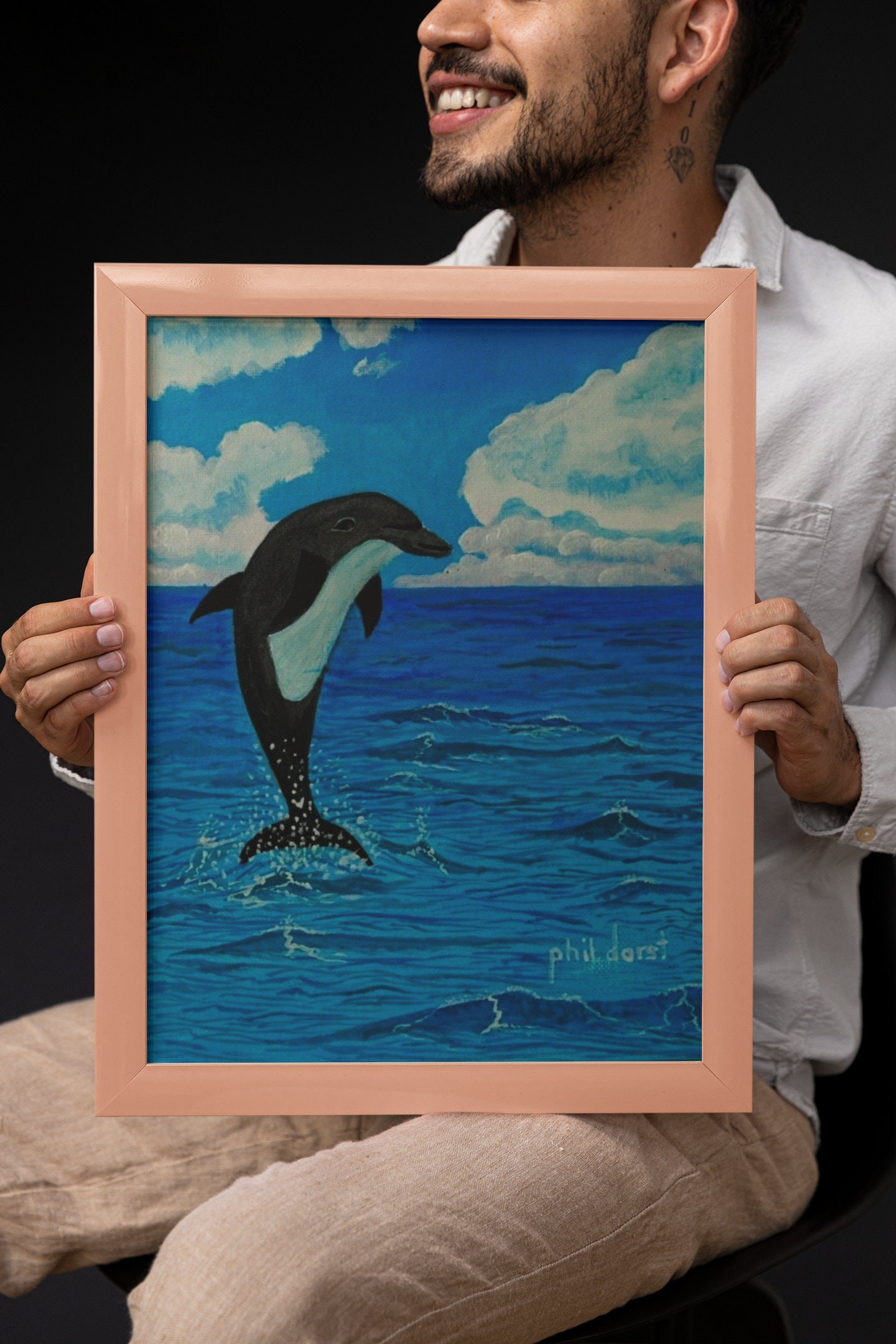 Dolphin dancing on Turquoise Ocean Waves digital print Ocean scene., view 4