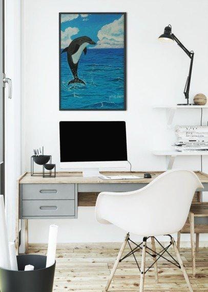 Dolphin dancing on Turquoise Ocean Waves digital print Ocean scene., view 5