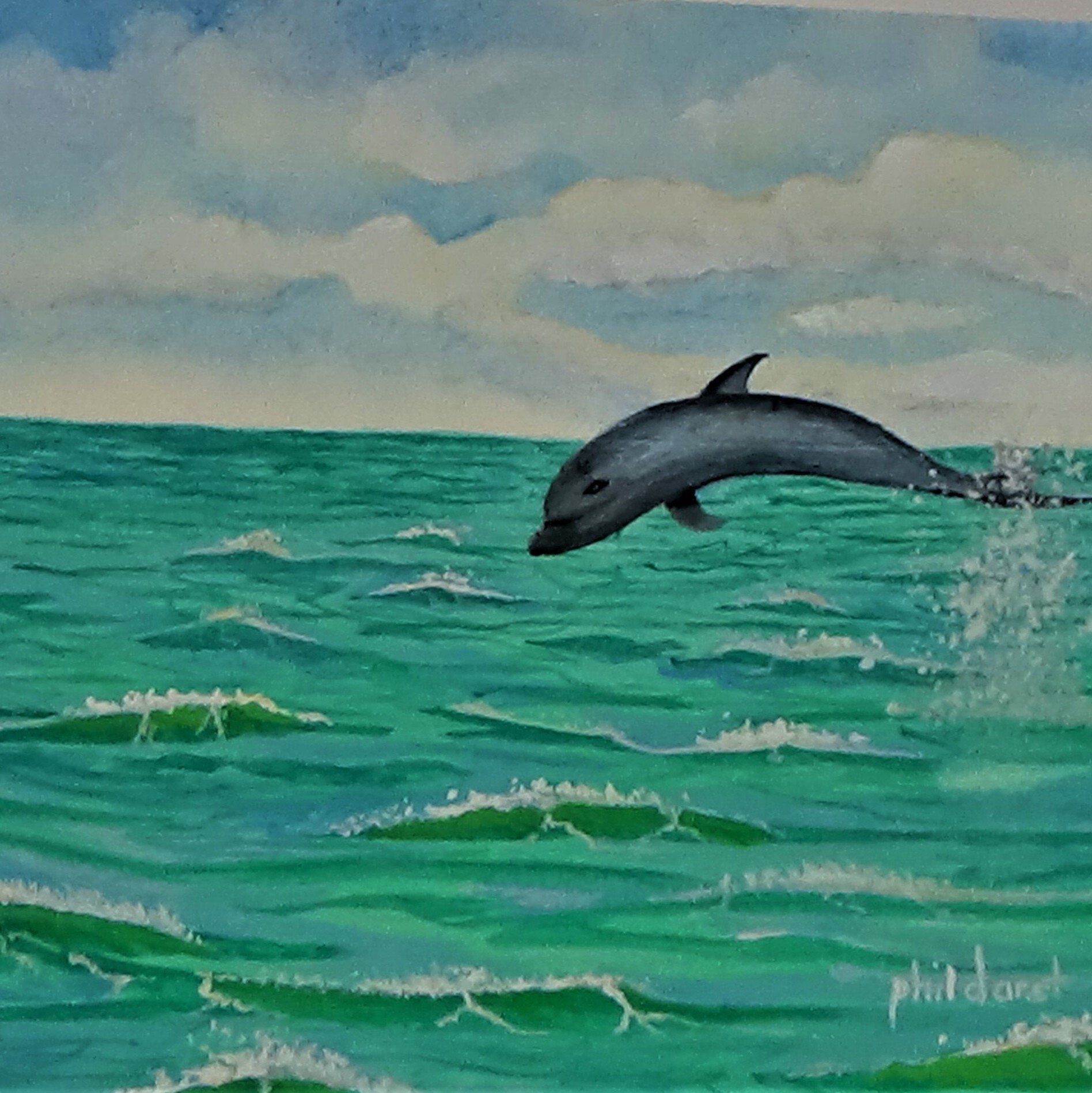 Dolphin diving in the Emerald green water