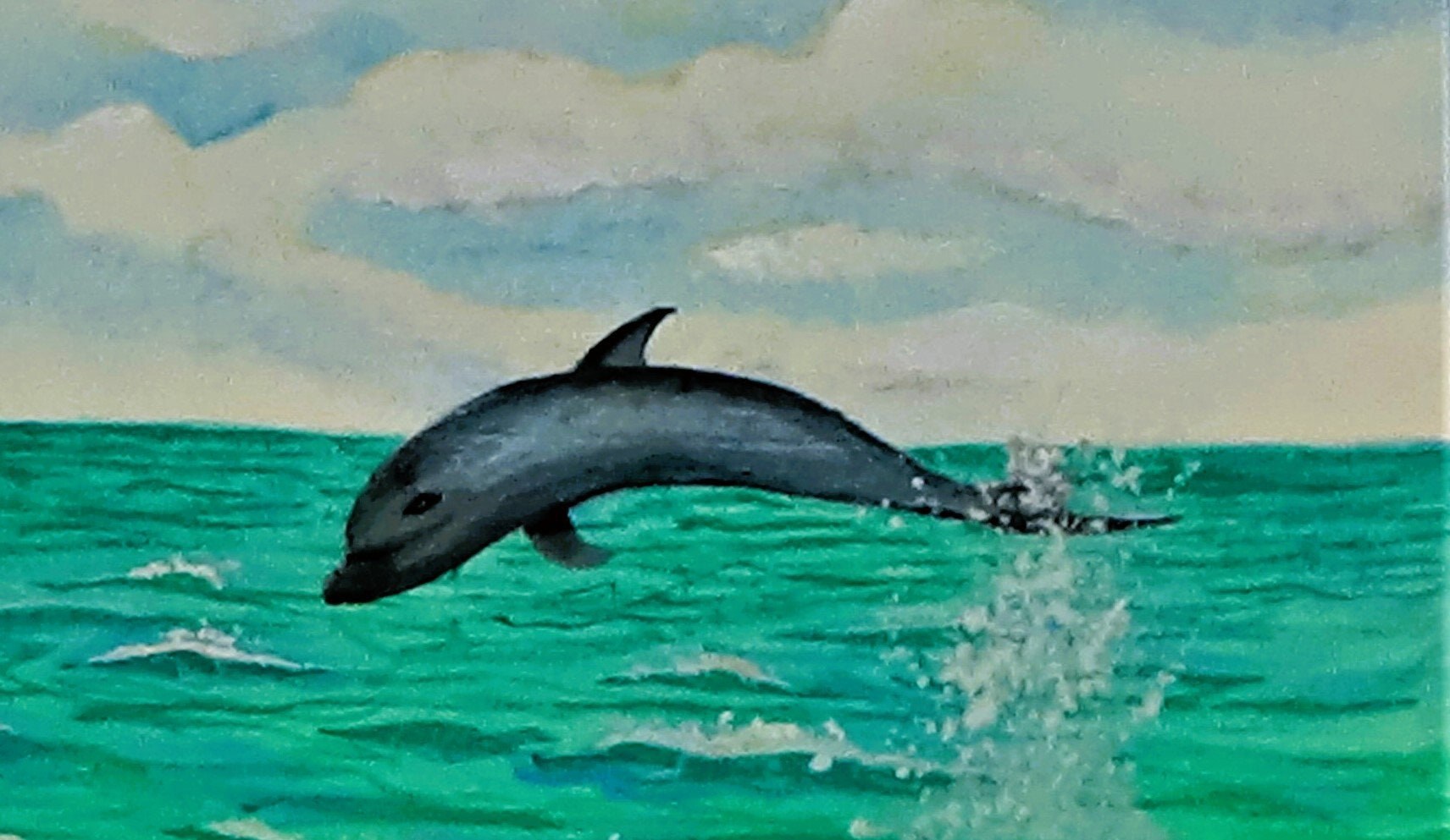Dolphin diving in the Emerald green water, view 2