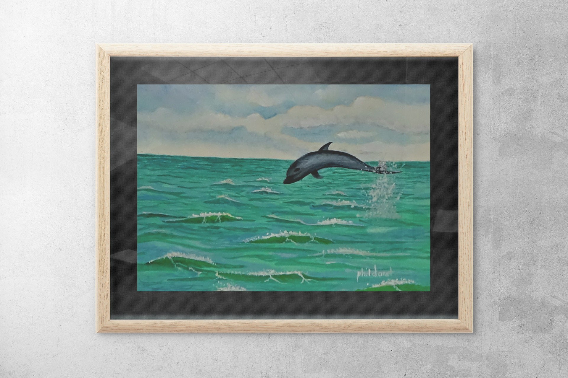 Dolphin diving in the Emerald green water, view 3