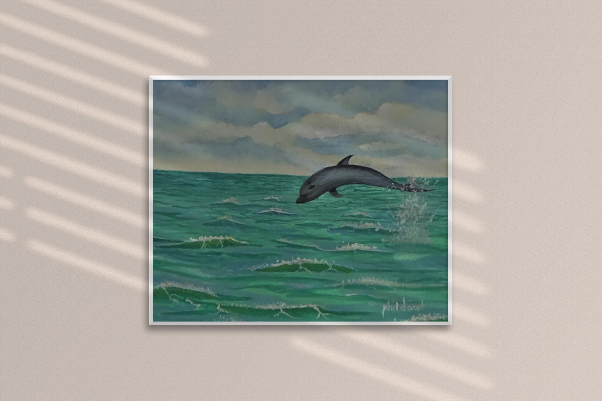 Dolphin diving in the Emerald green water, view 4