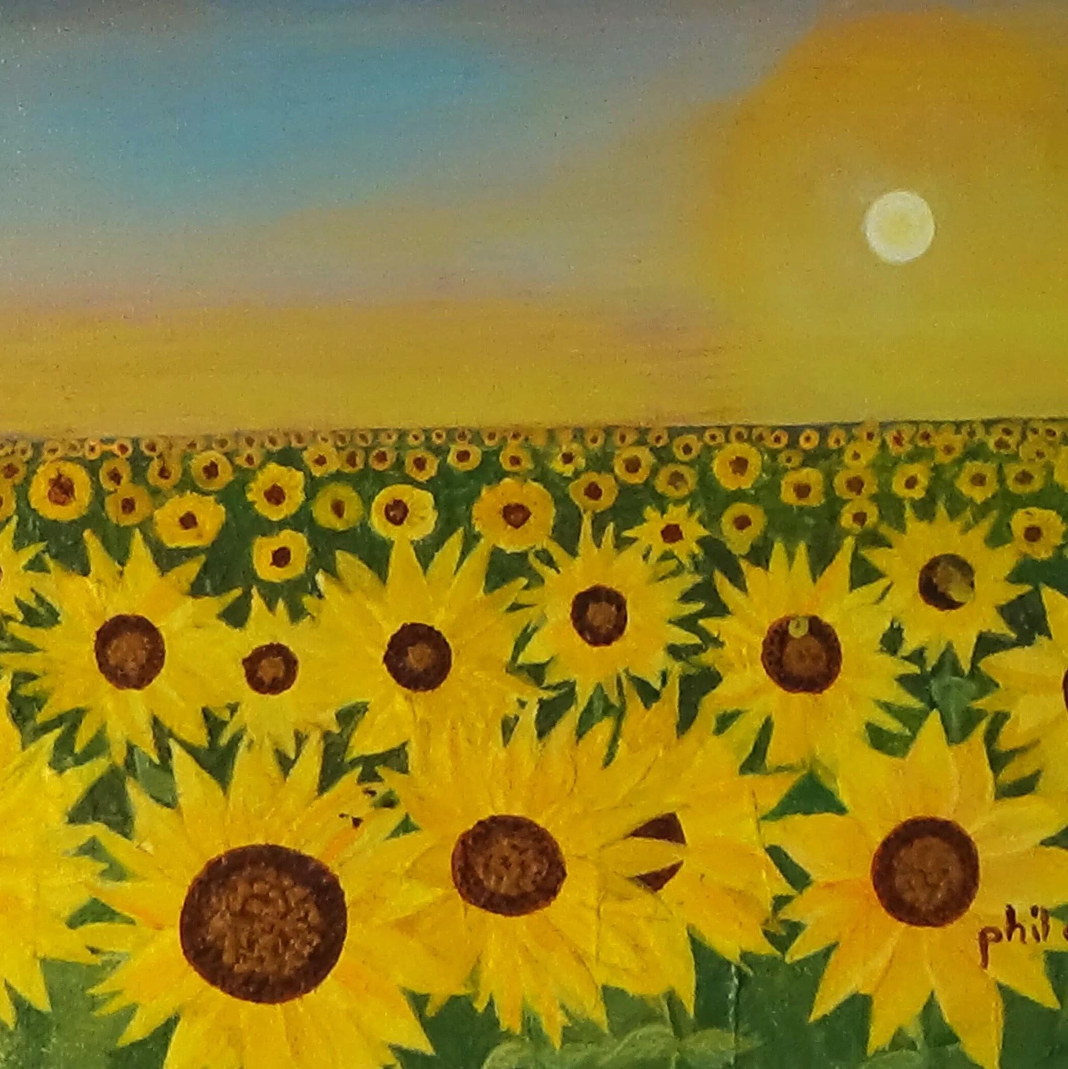 Golden sunflowers in the green meadow, floral landscape wall art, mothers day gift, Easter gift