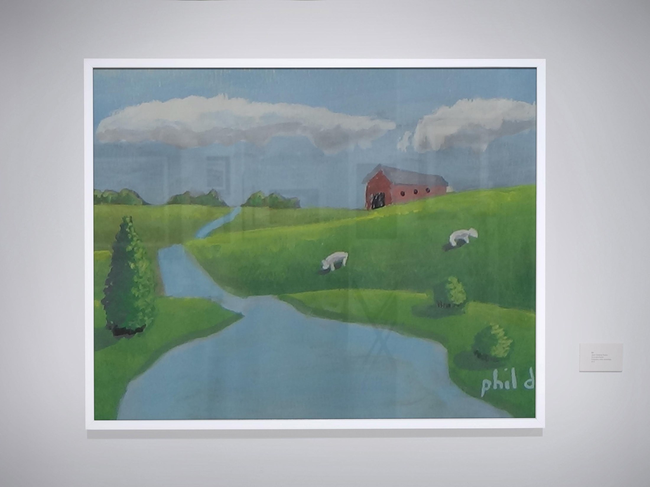 Sheep Grazing in a Lush Green Pasture - original gouache painting, view 2