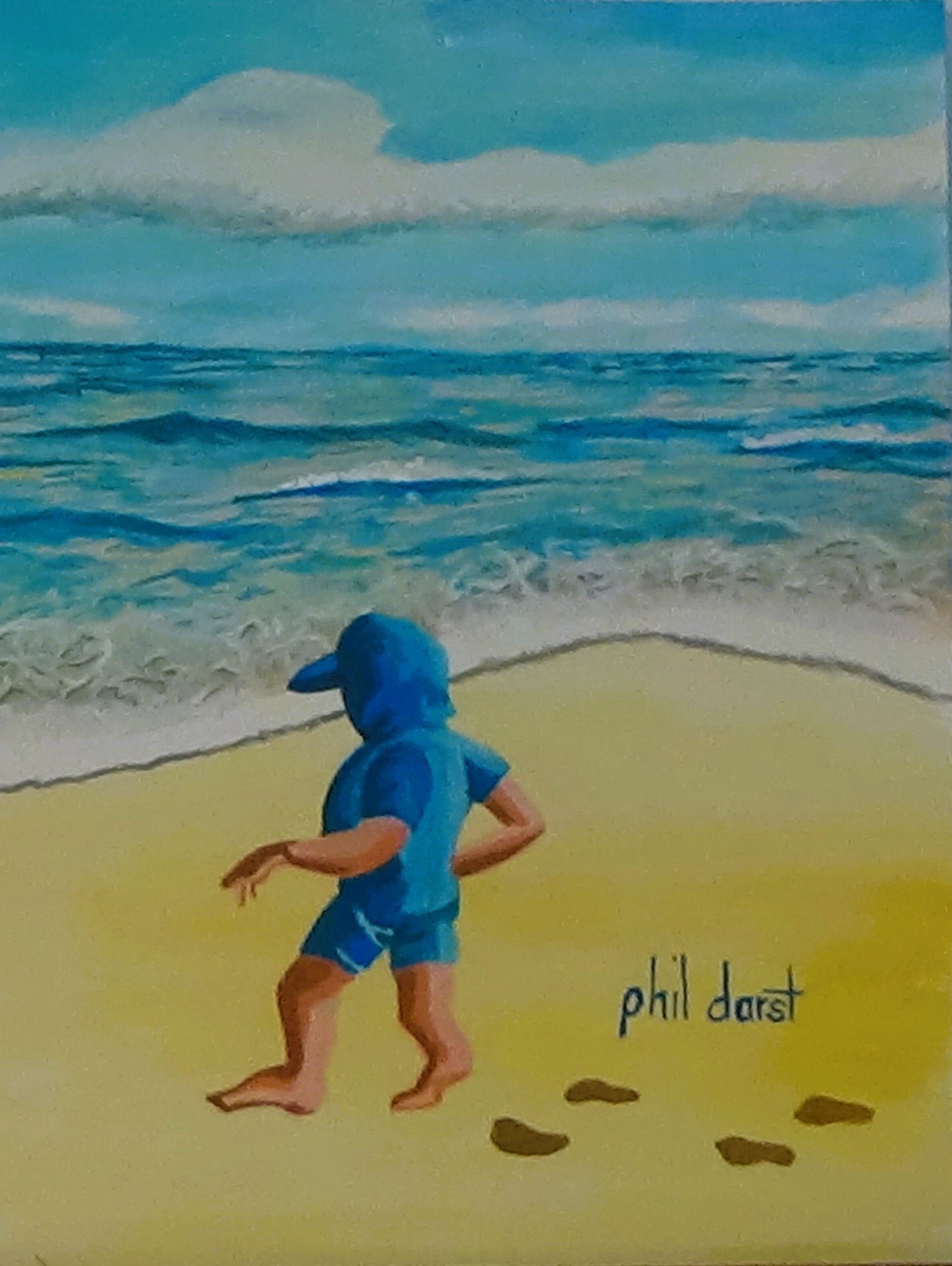 Kids art, Young boy chasing bird on beach wall art, beach print, playing on the beach, kids gift, nursery wall art, view 2