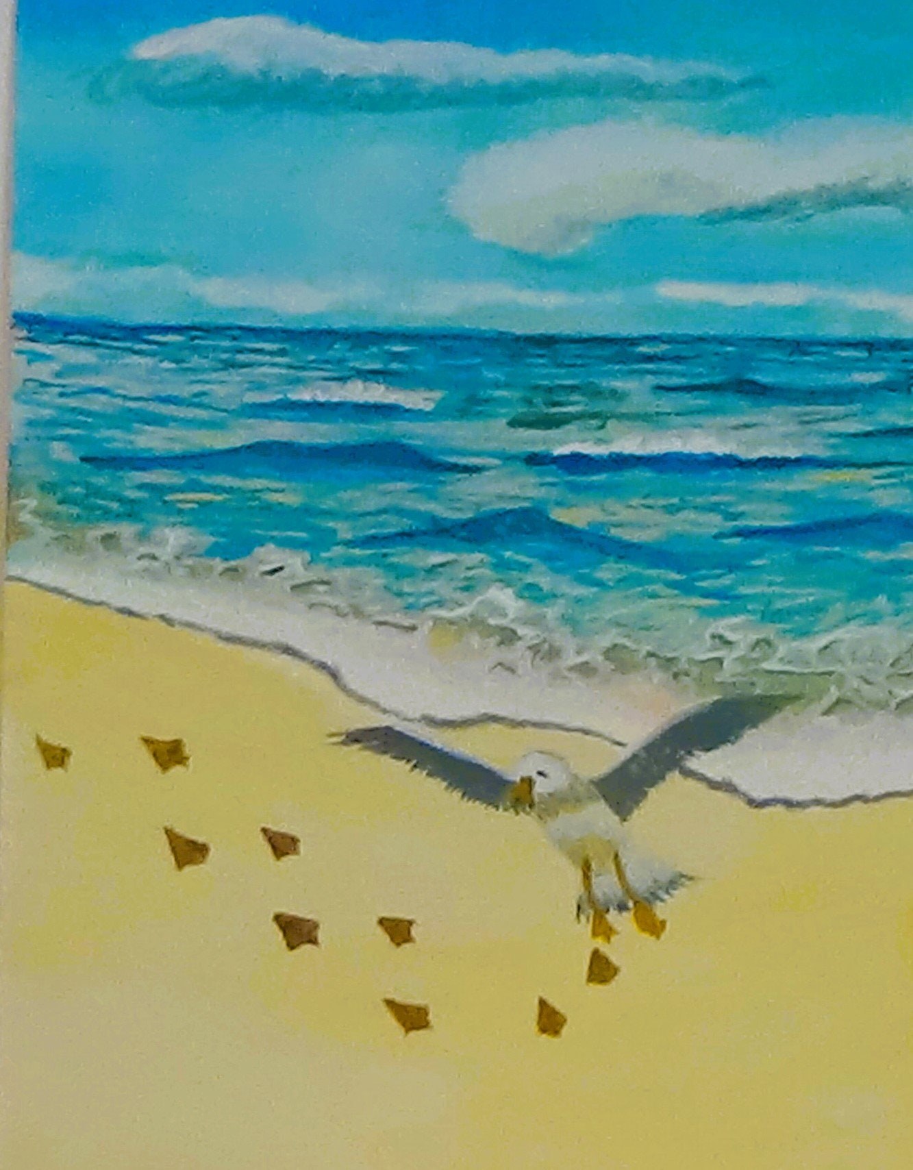 Kids art, Young boy chasing bird on beach wall art, beach print, playing on the beach, kids gift, nursery wall art, view 3