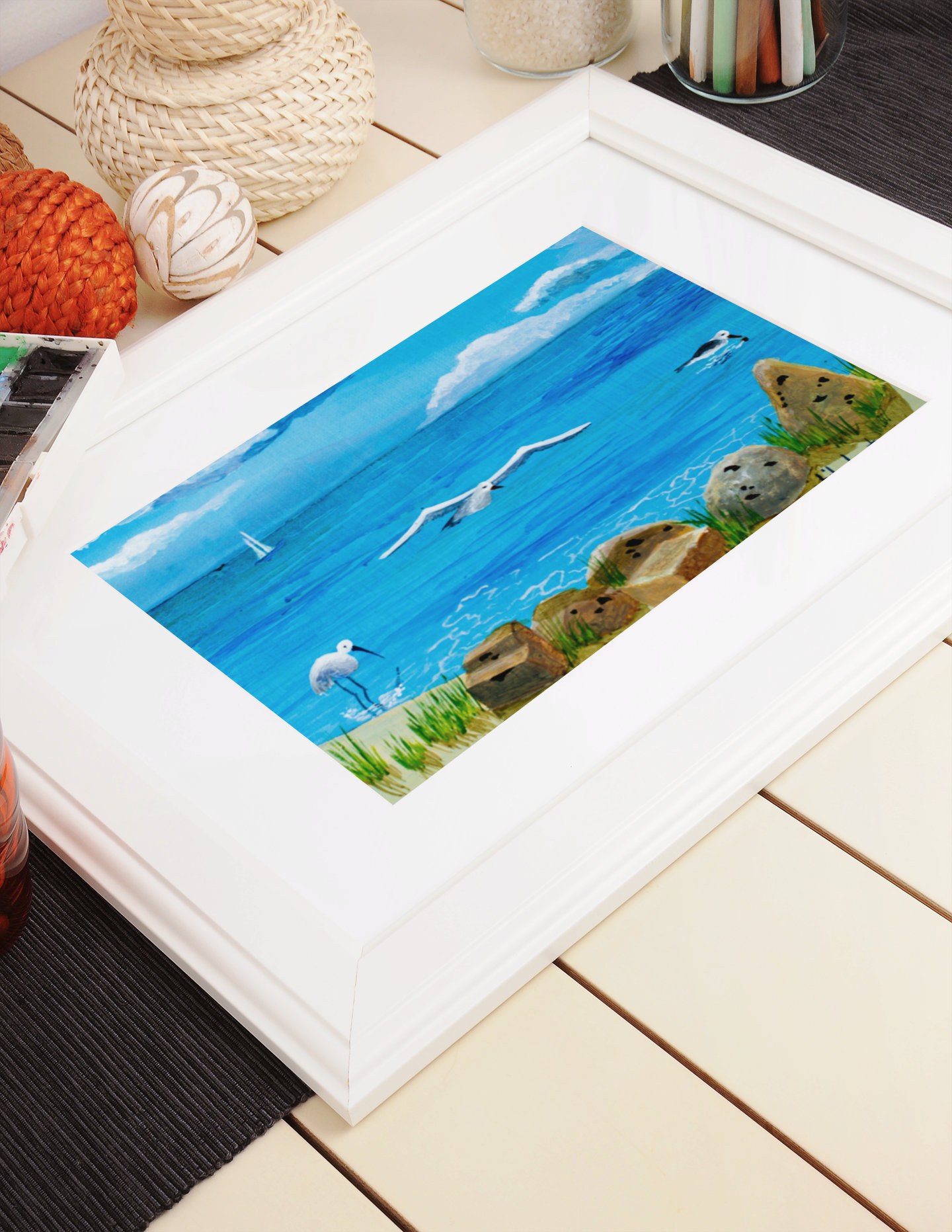 Seagulls in flight at the Beach Siesta Key beach tropical beach print by Phil Darst, view 4