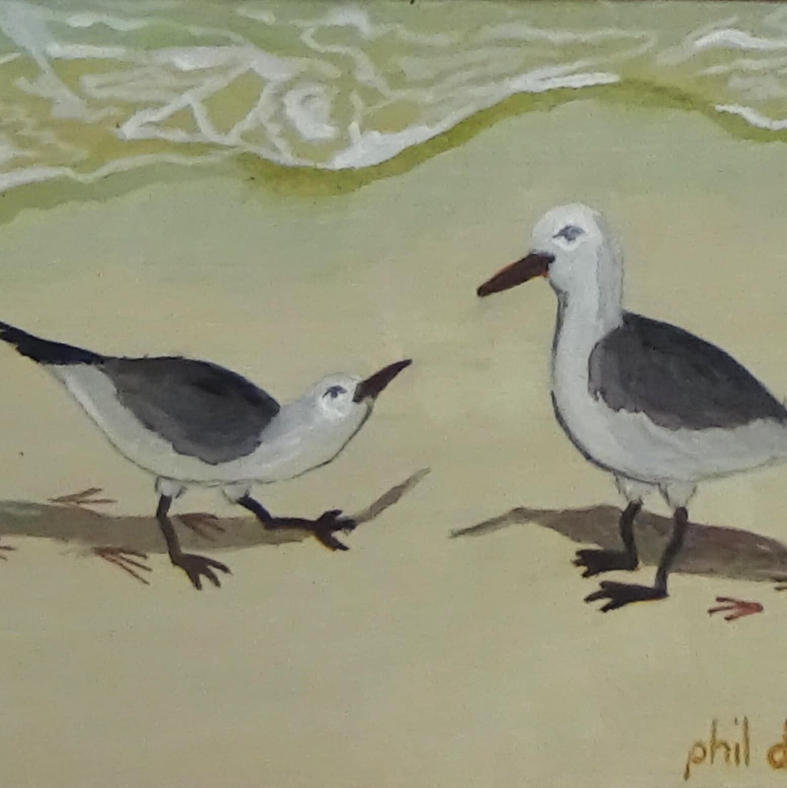 Two Seagulls on the beach - Coastal Beach Decor