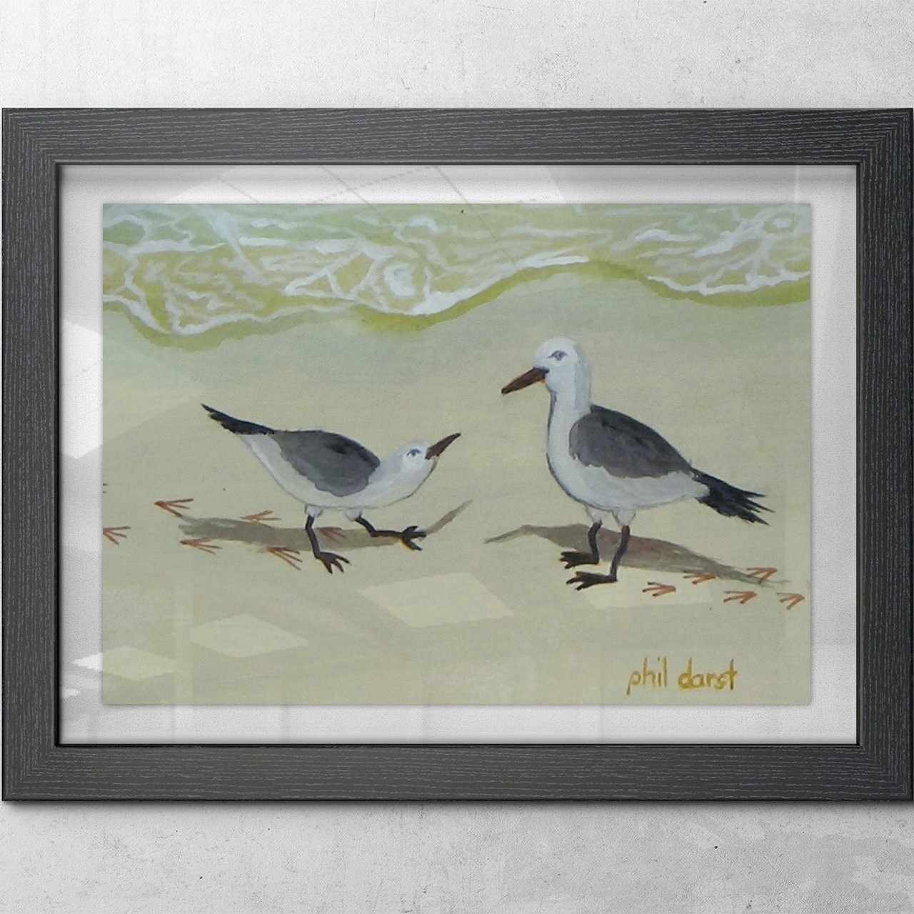 Two Seagulls on the beach - Coastal Beach Decor, view 2