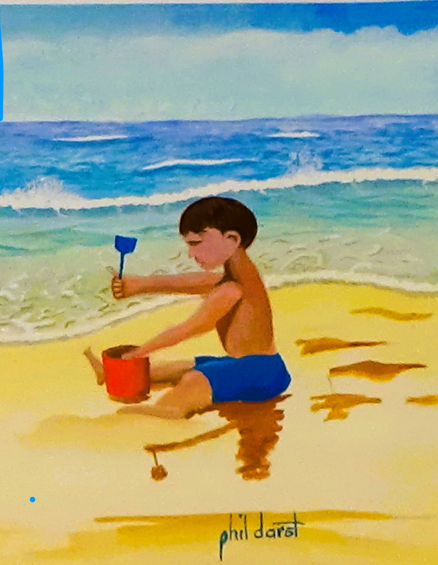 Gift for kid Boy playing on the beach wall art about beach fun, view 2