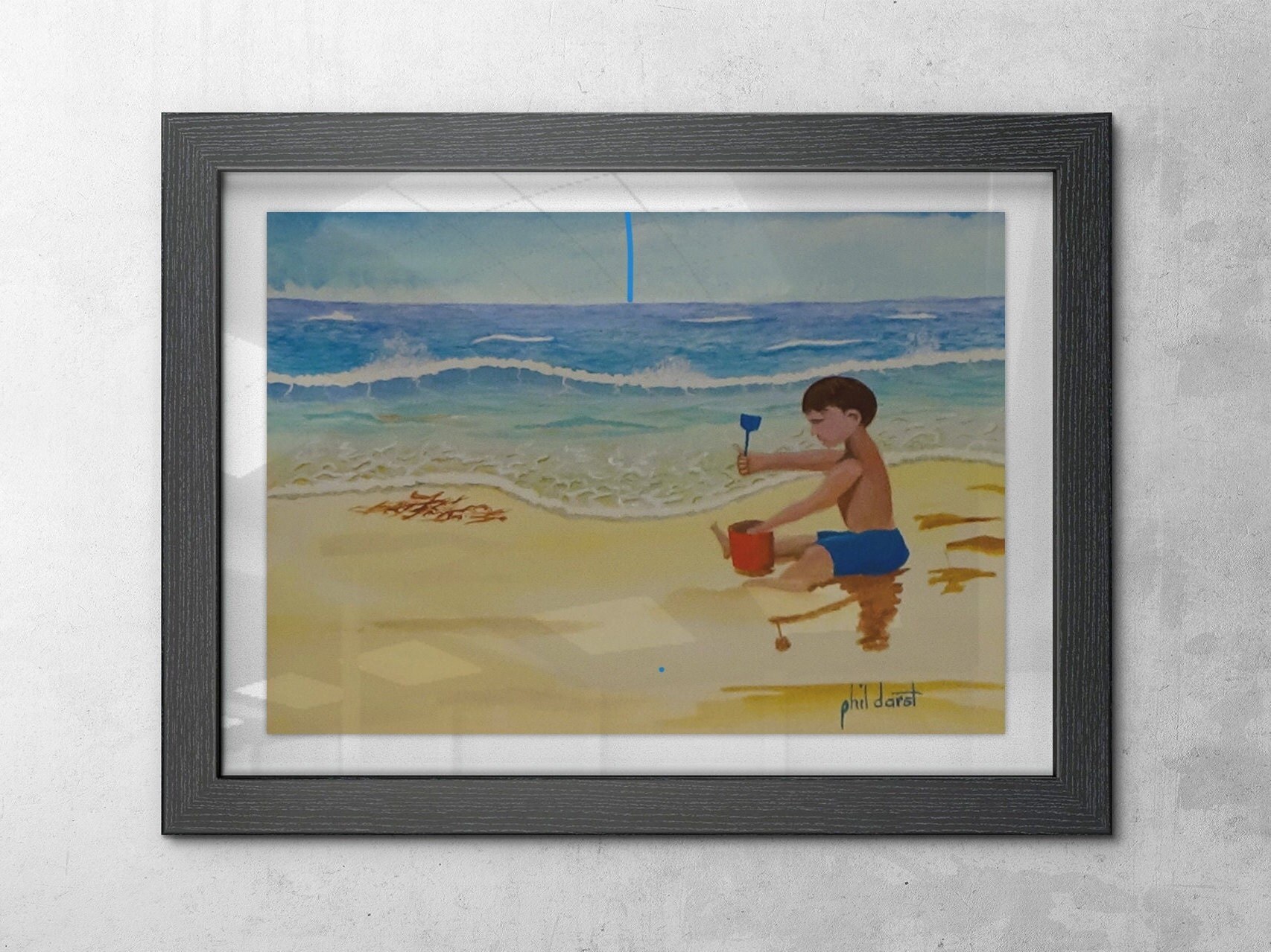 Gift for kid Boy playing on the beach wall art about beach fun, view 3