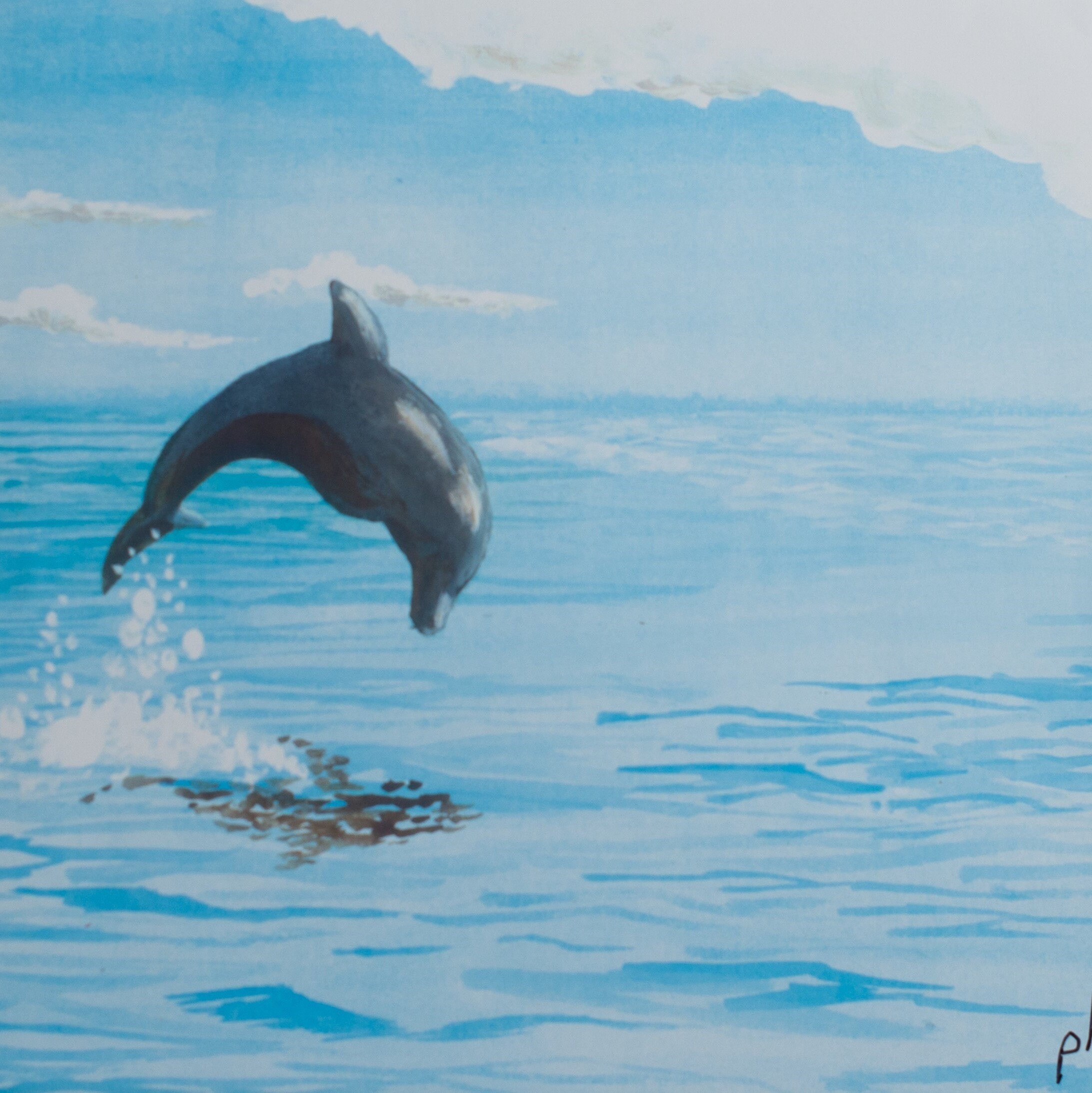 Dolphin diving into the ocean white-capped waves view from Siesta Key Beach print. Note: The original was sold and this is the last print