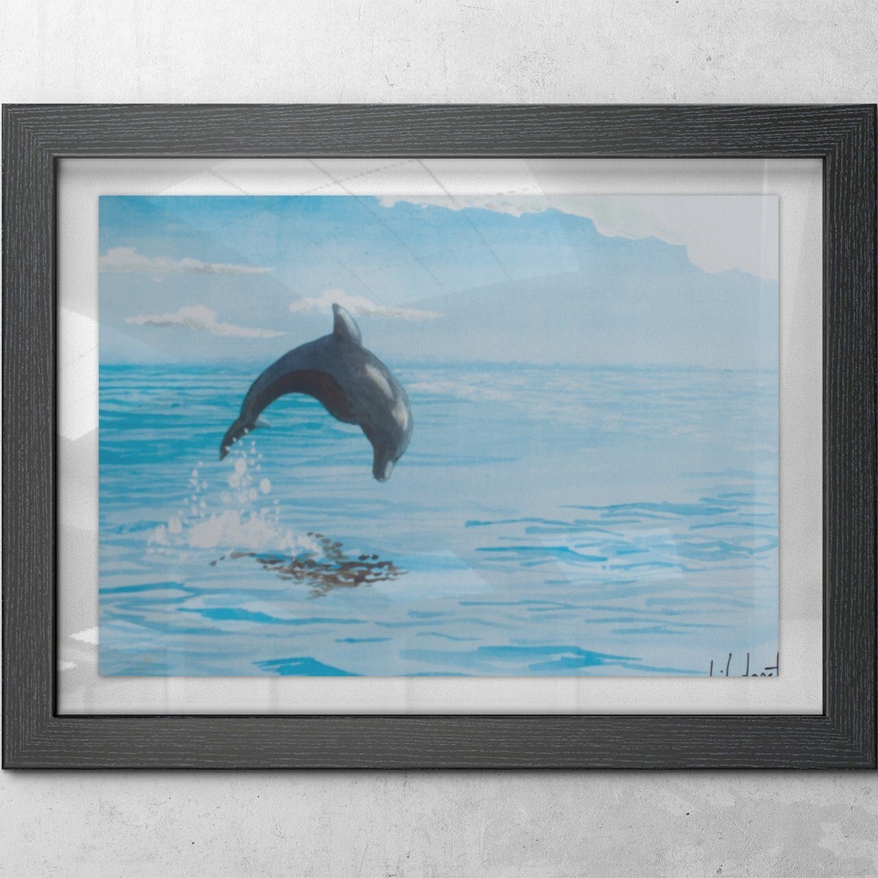 Dolphin diving into the ocean white-capped waves view from Siesta Key Beach print. Note: The original was sold and this is the last print, view 2