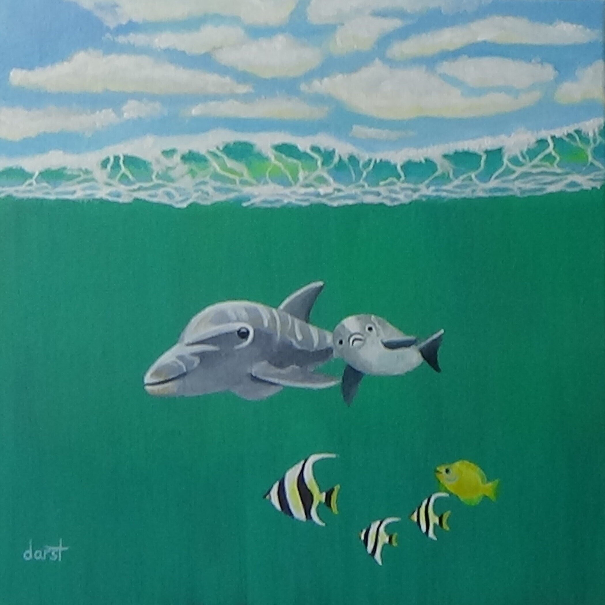 Mamma Dolphin and her calf with friends, view 2