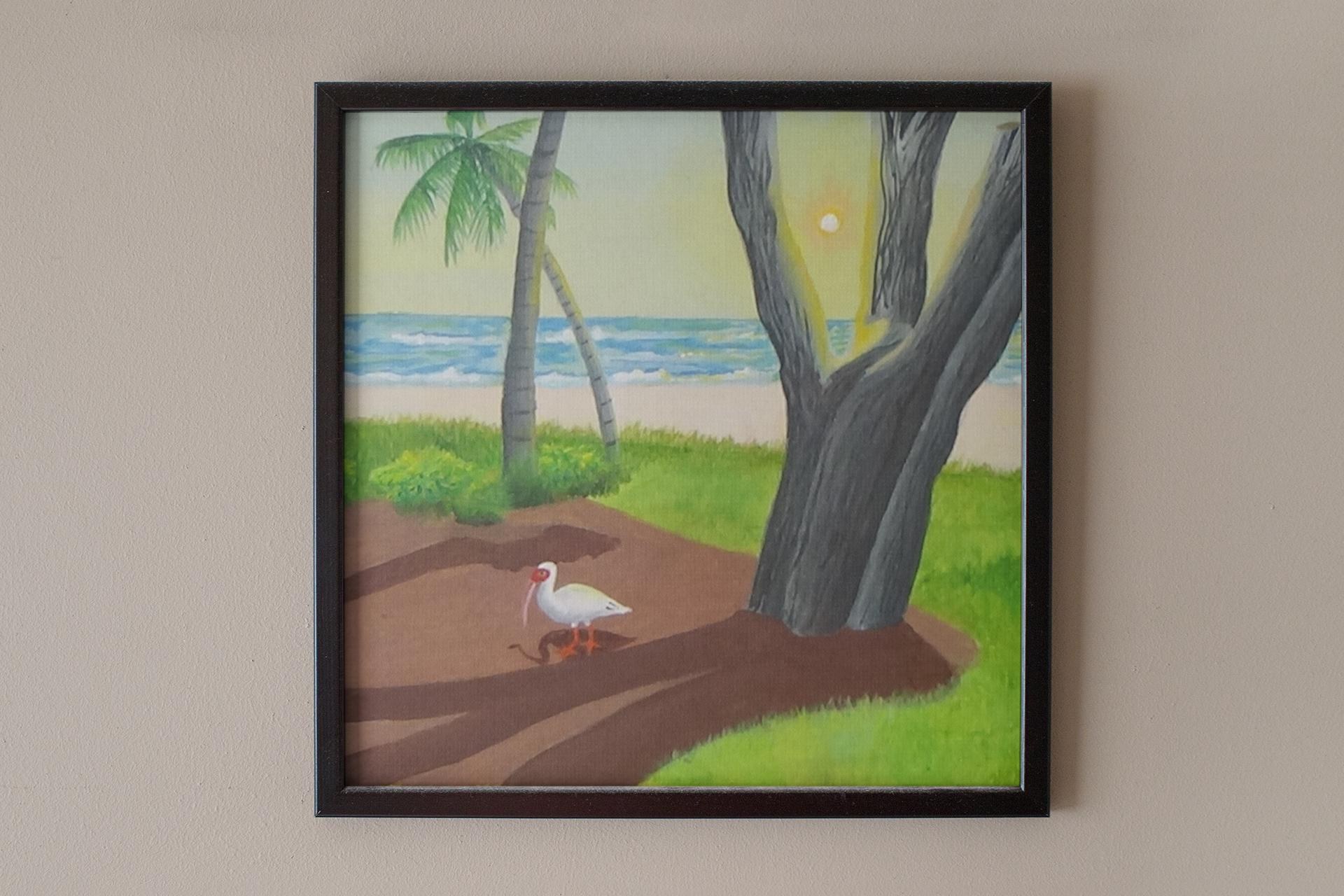 Egret feeding on Seaside Shoreline, view 2