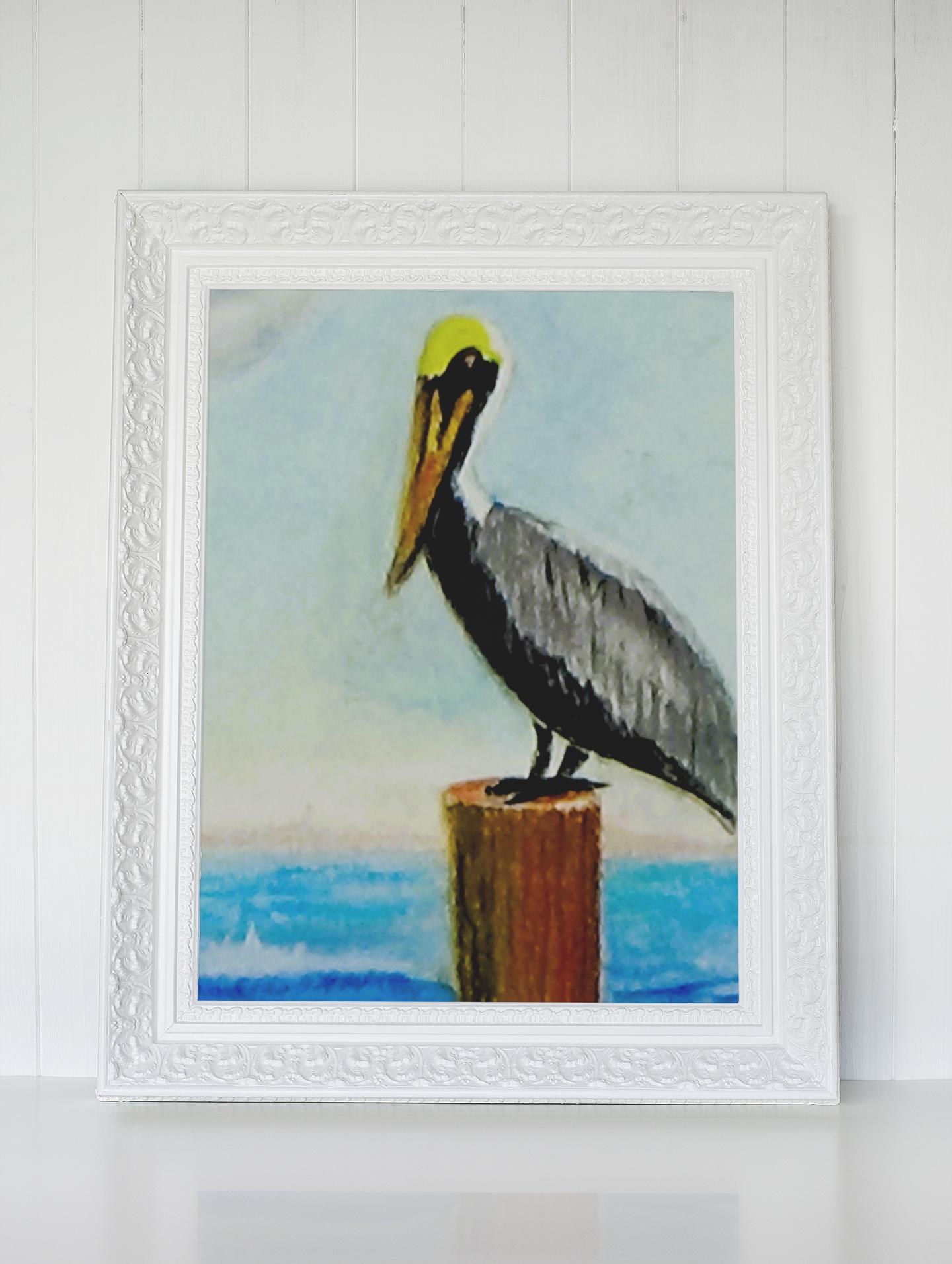 Pelican on a post, view 3
