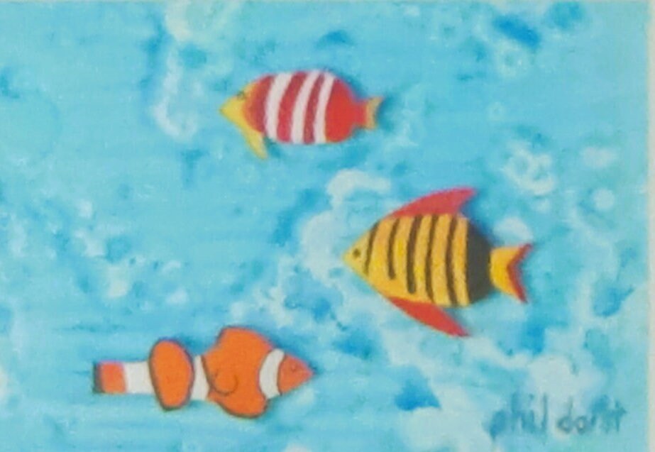 Tropical fish art #1 three dimensional - acrylic paint, alcohol ink