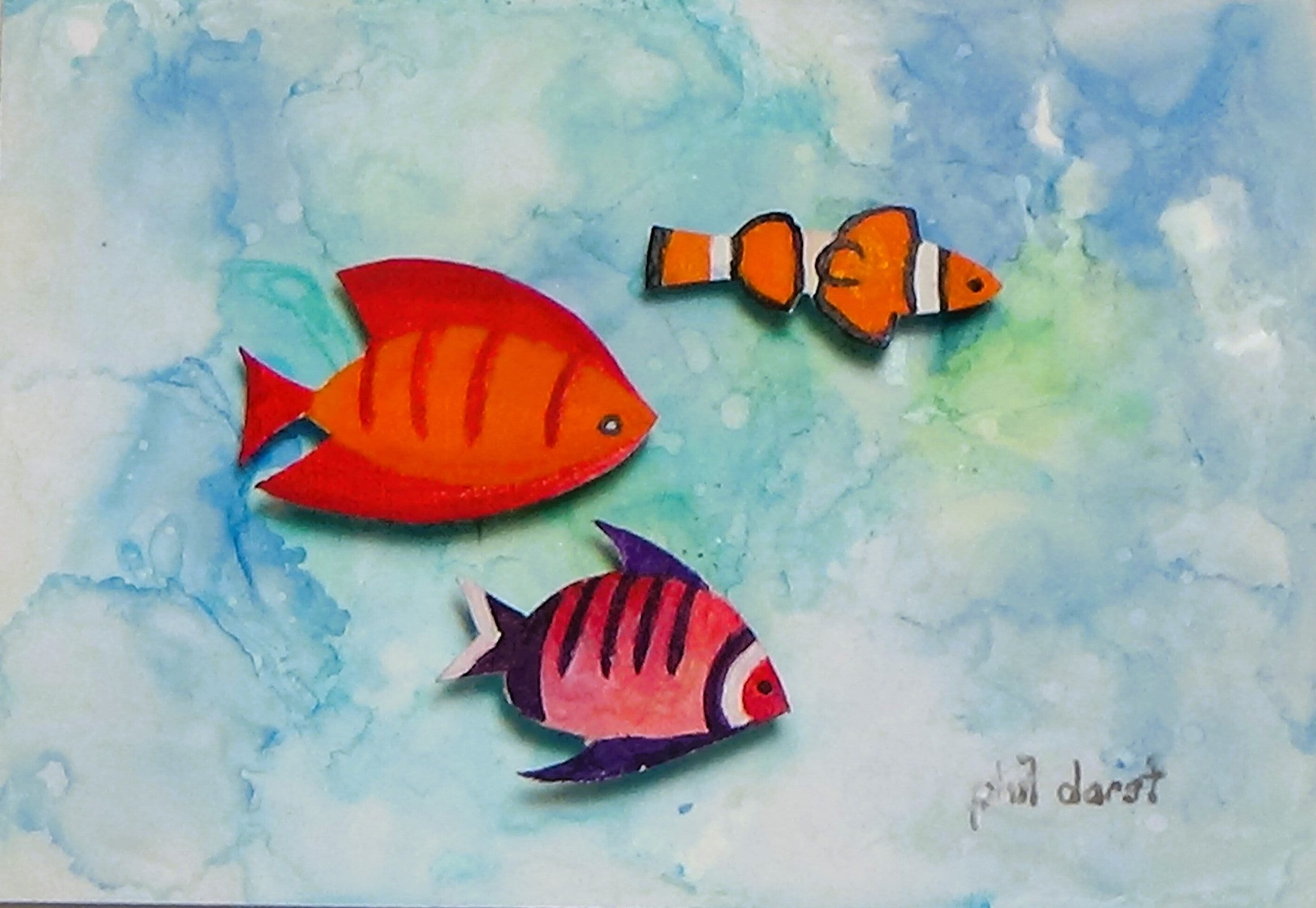 Tropical fish art #2 three dimensional - acrylic paint, alcohol ink