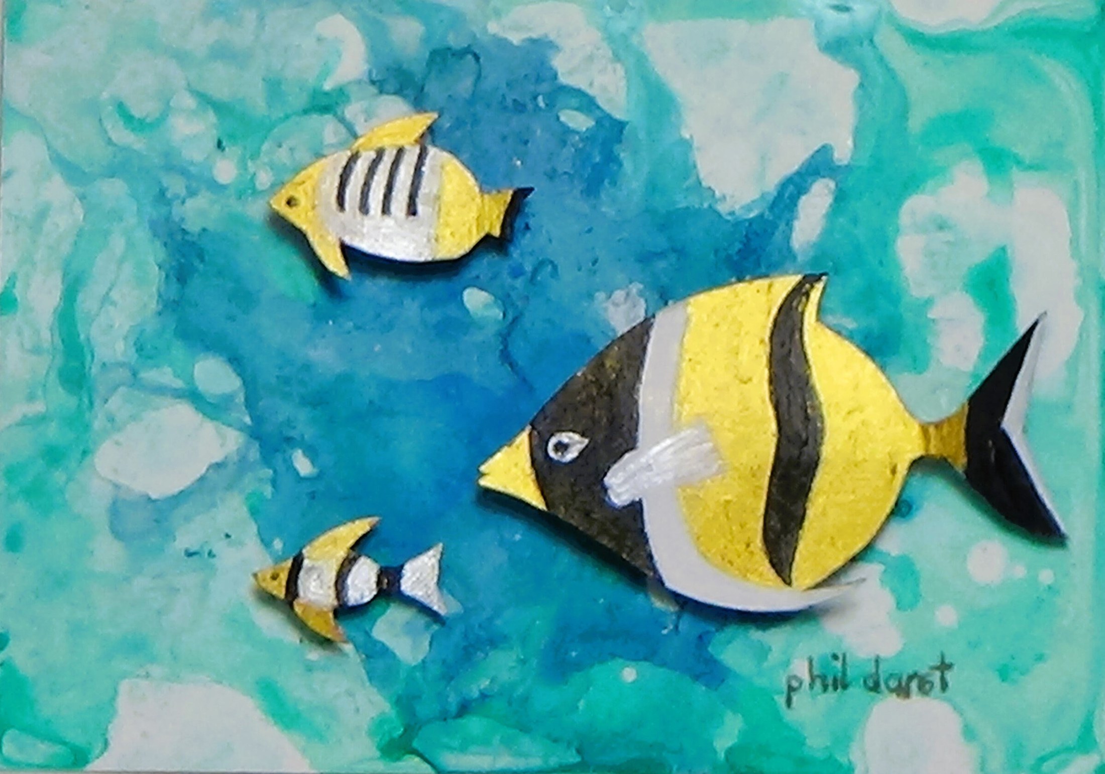 Tropical fish art #3 three dimensional - acrylic paint, alcohol ink
