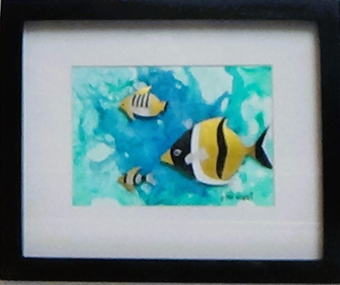 Tropical fish art #3 three dimensional - acrylic paint, alcohol ink, view 2