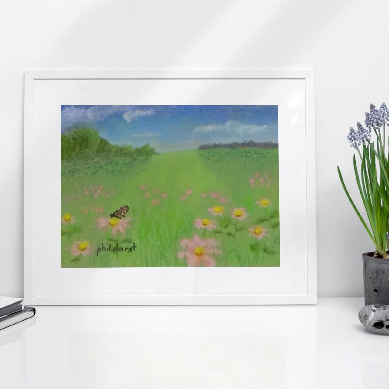 Pink flowers in a sunny meadow, view 4