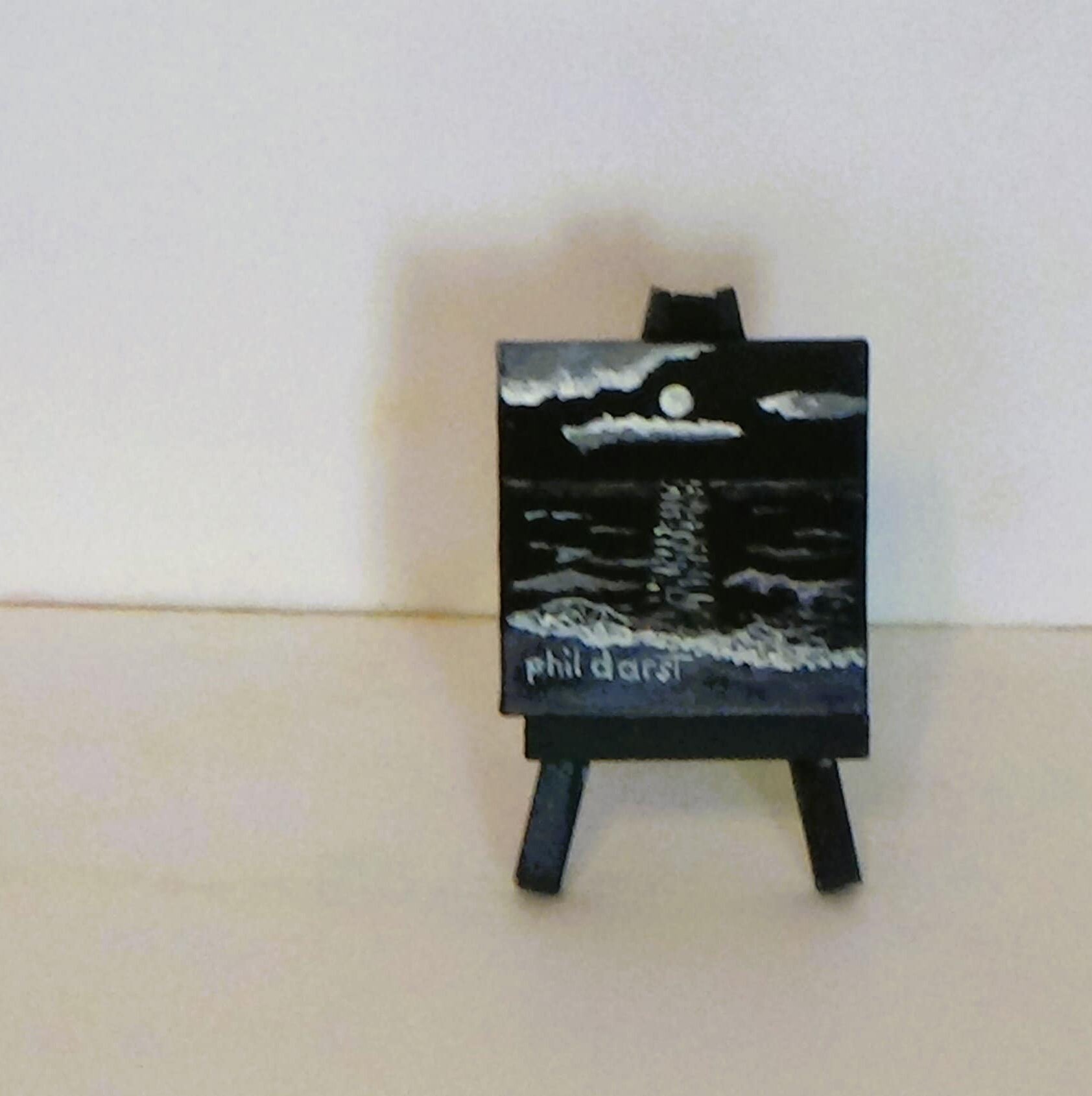 Miniature Acrylic Painting: Moonlight Ocean Scene, Siesta Key Beach Art