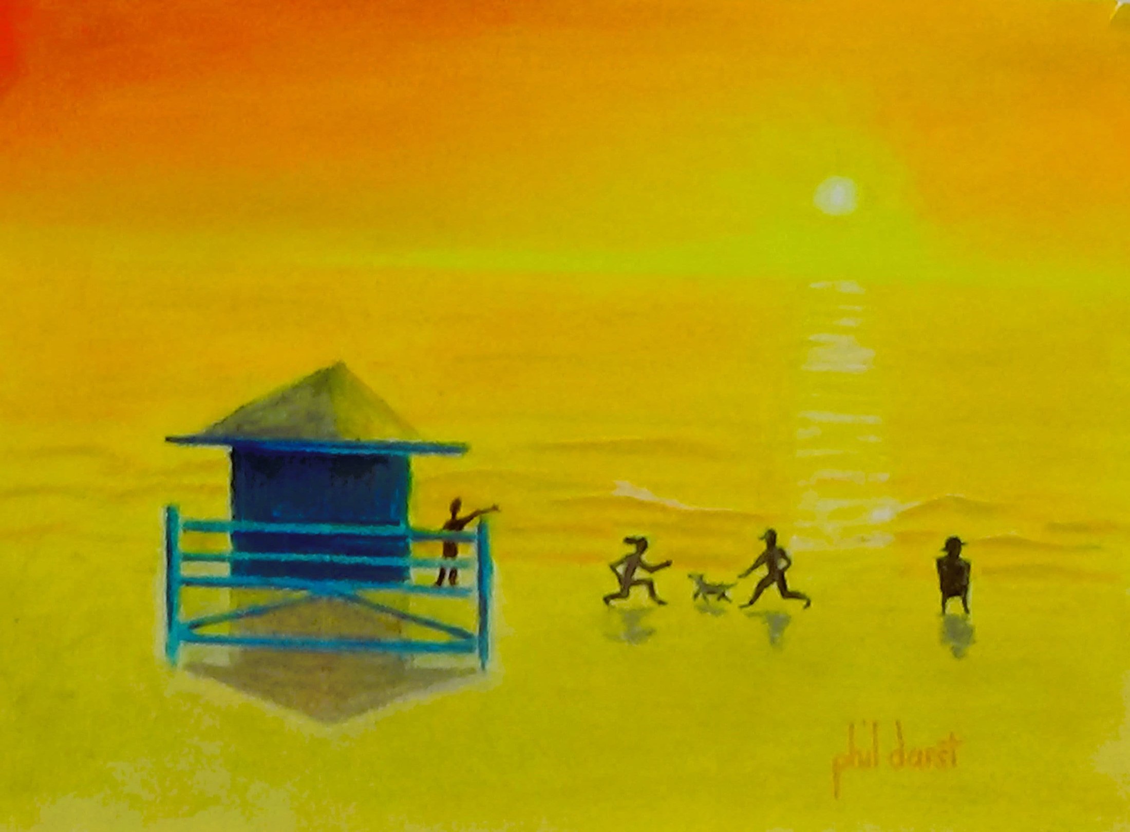 Lifeguard stand and dog and people on Siesta Key Beach