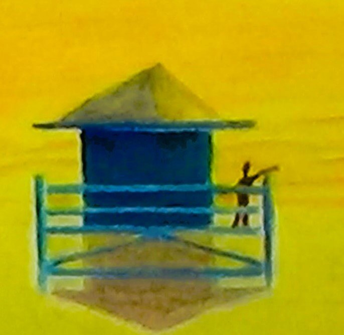 Lifeguard stand and dog and people on Siesta Key Beach, view 3