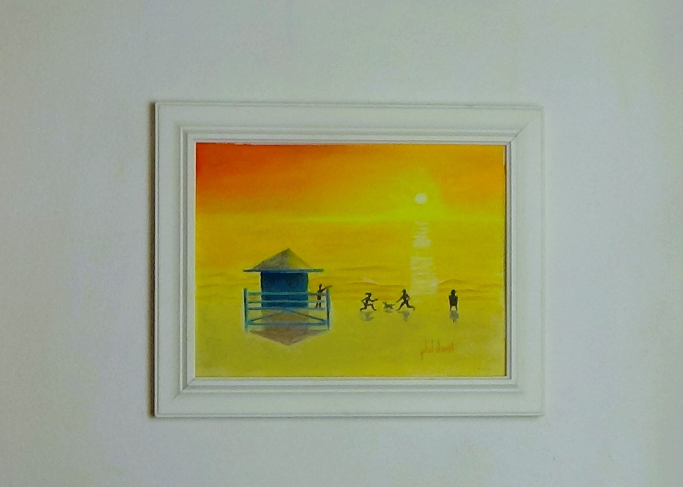 Lifeguard stand and dog and people on Siesta Key Beach, view 4