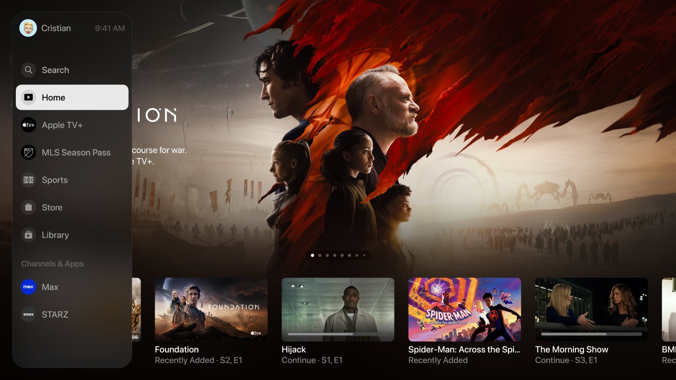 Connected streaming screen showing apps and viewing options