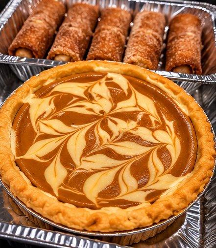 A swirled dessert and rolled treats prepared by Crowned Wins Catering
