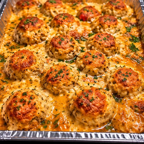 A golden-topped catering tray prepared by Crowned Wins Catering