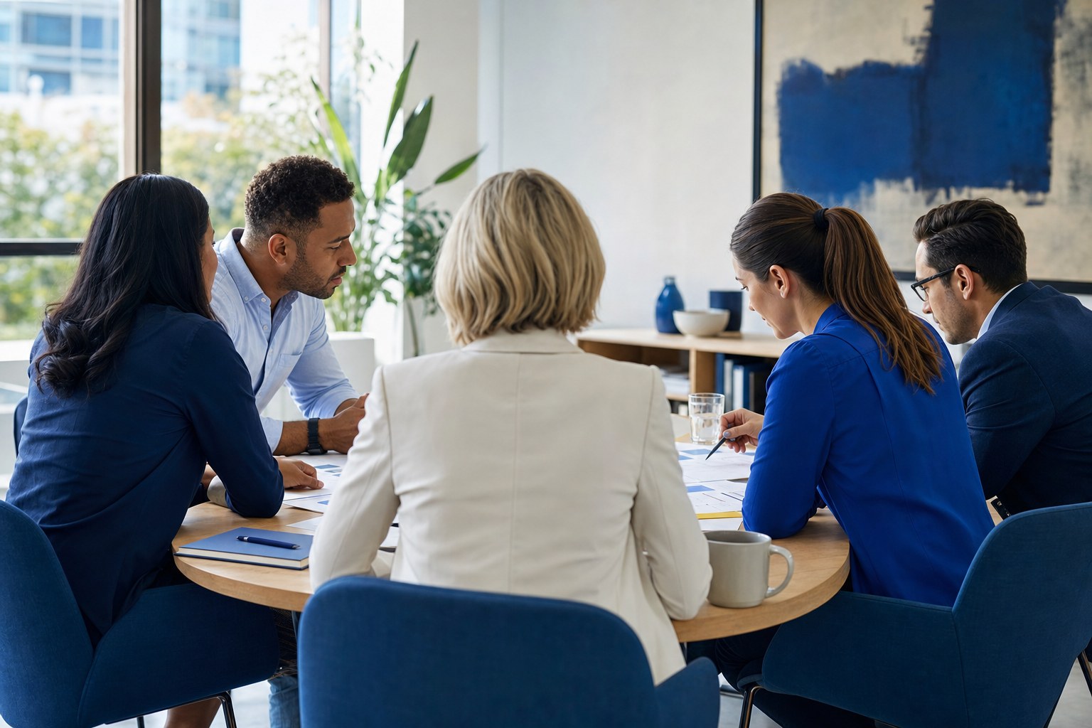 Small business team planning together at a conference table