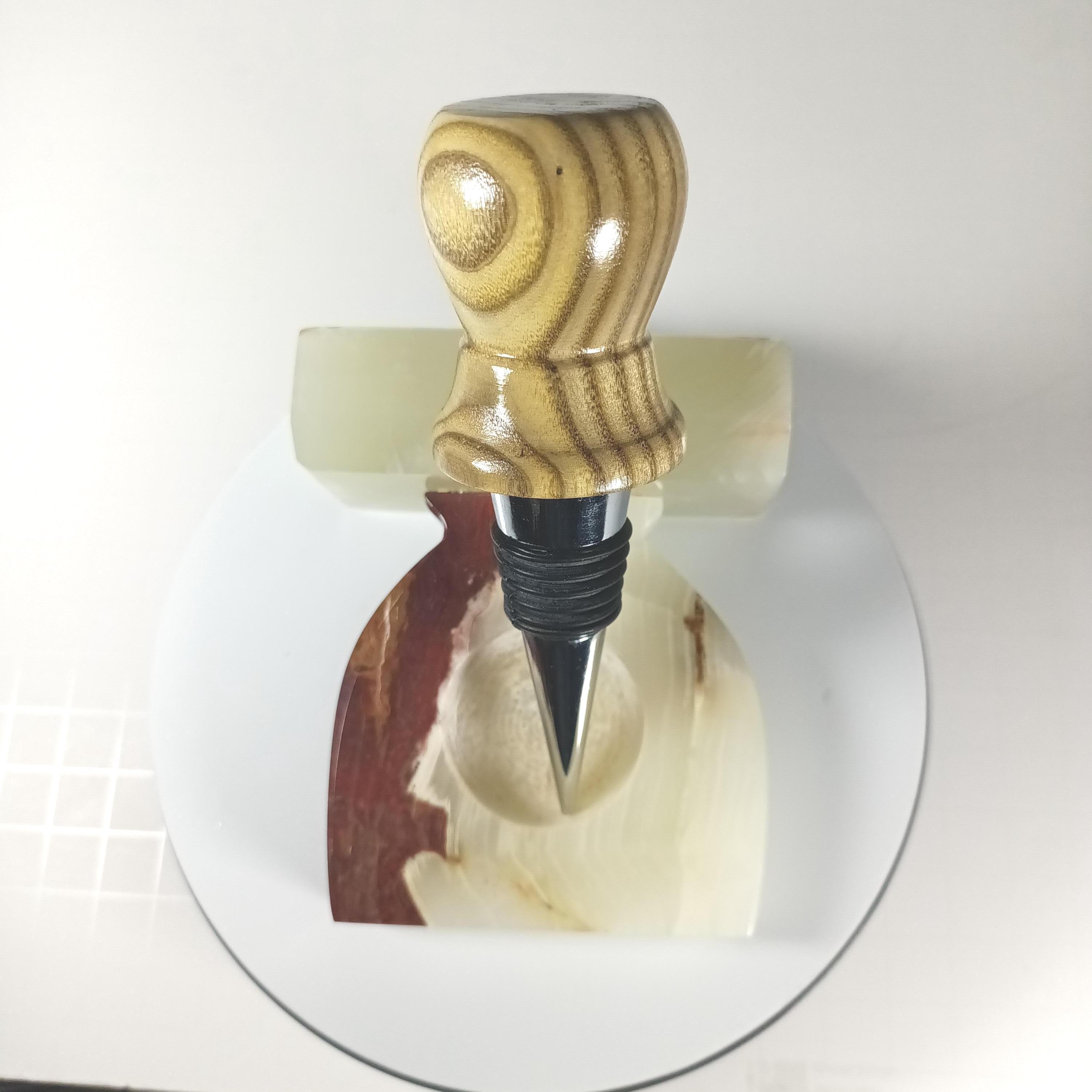 Handmade sassafras wine stopper with a turned wood top