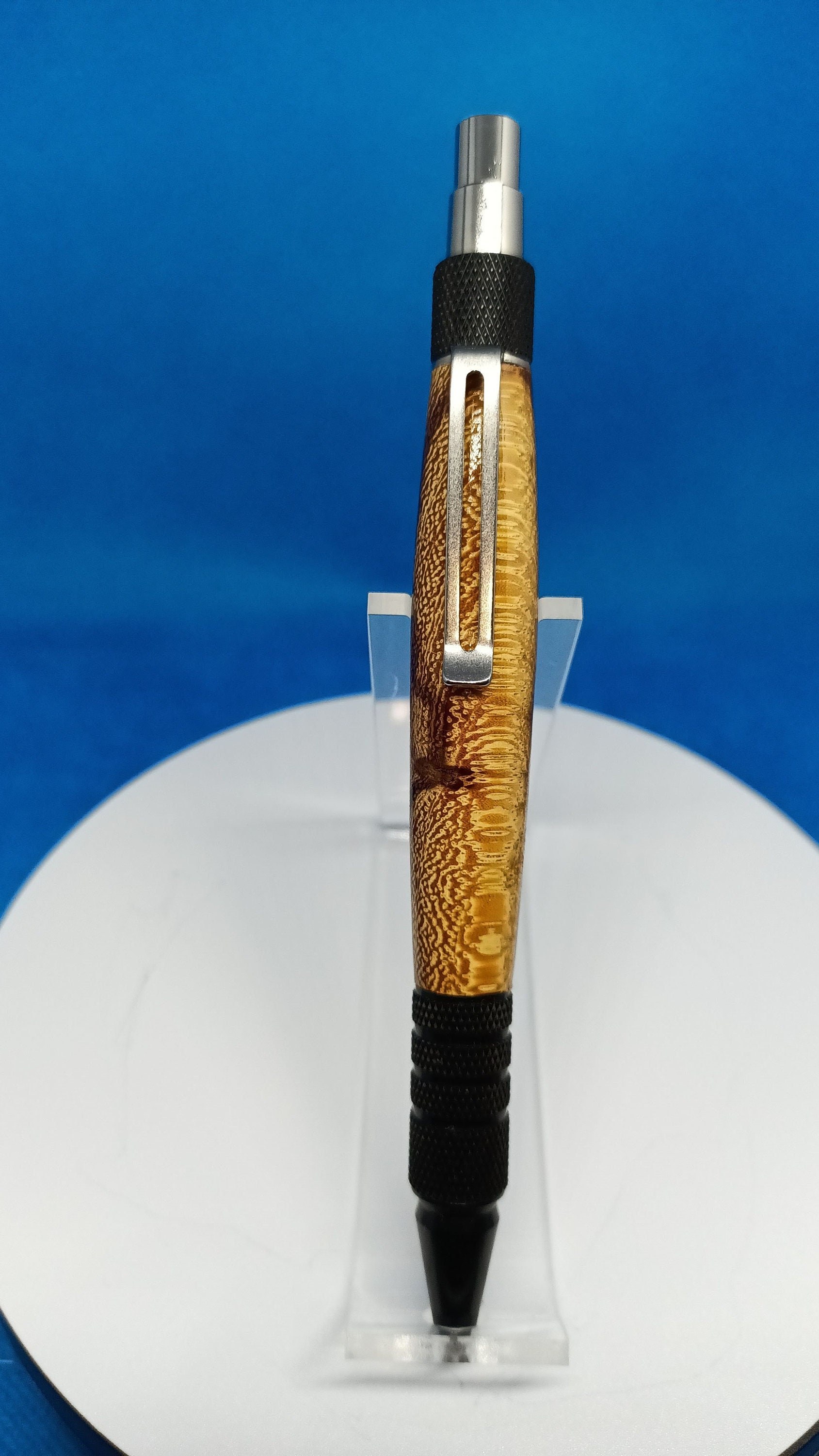 Handmade marble wood click pen with black hardware