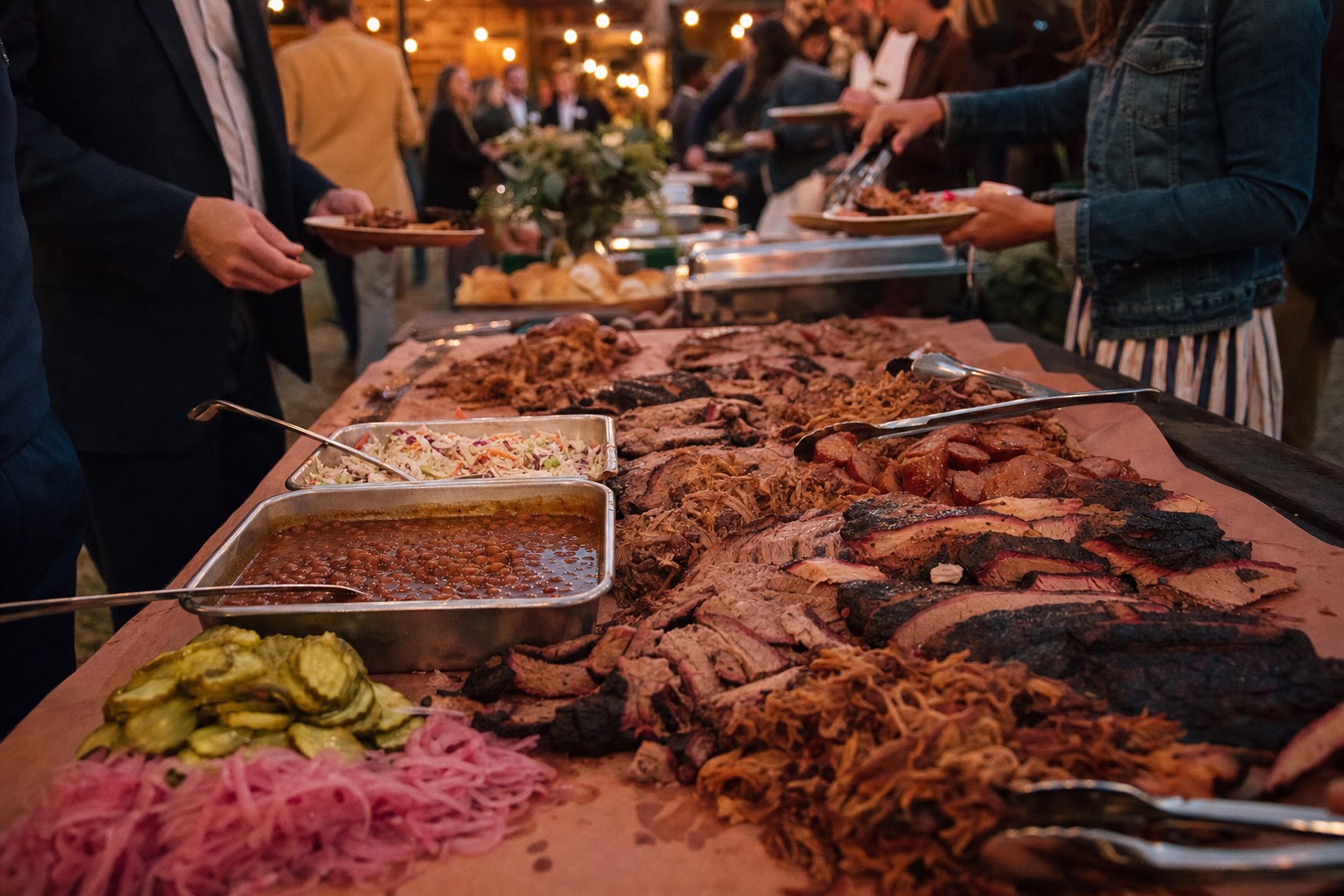 A generous barbecue catering spread