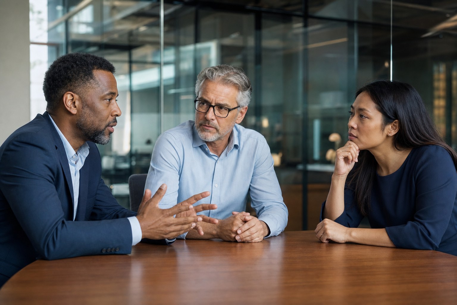 Leadership team testing a business decision in a candid conversation