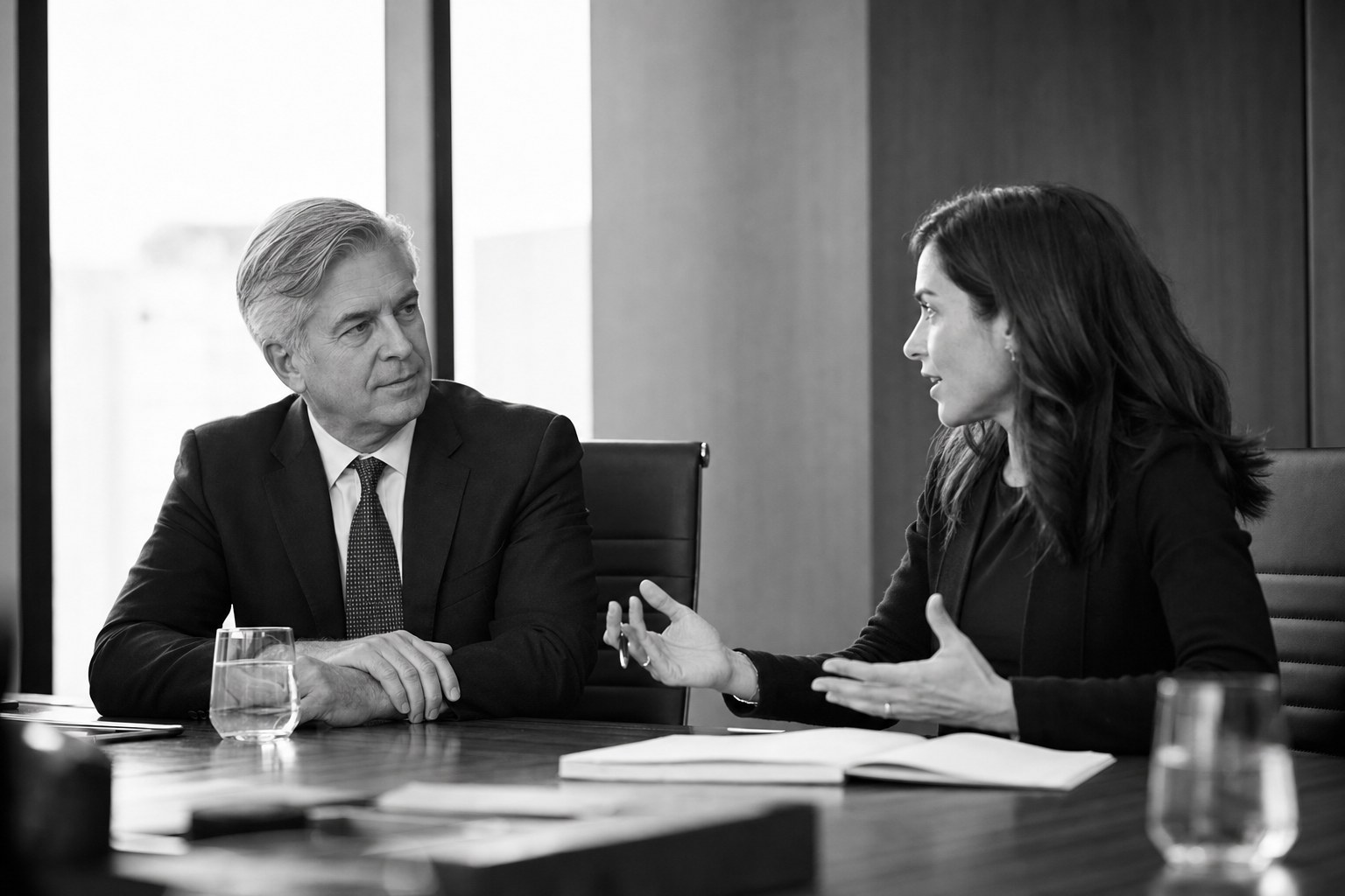 Two business leaders having a candid delegation conversation